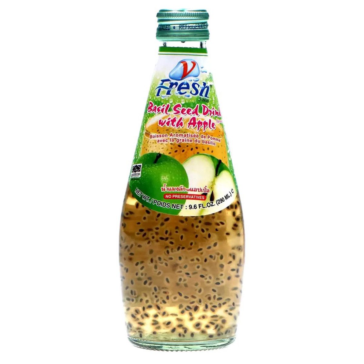 V-Fresh Softgetränk, V Fresh Basilikumsamengetränk Apfel leicht mild gesüßt 290ml