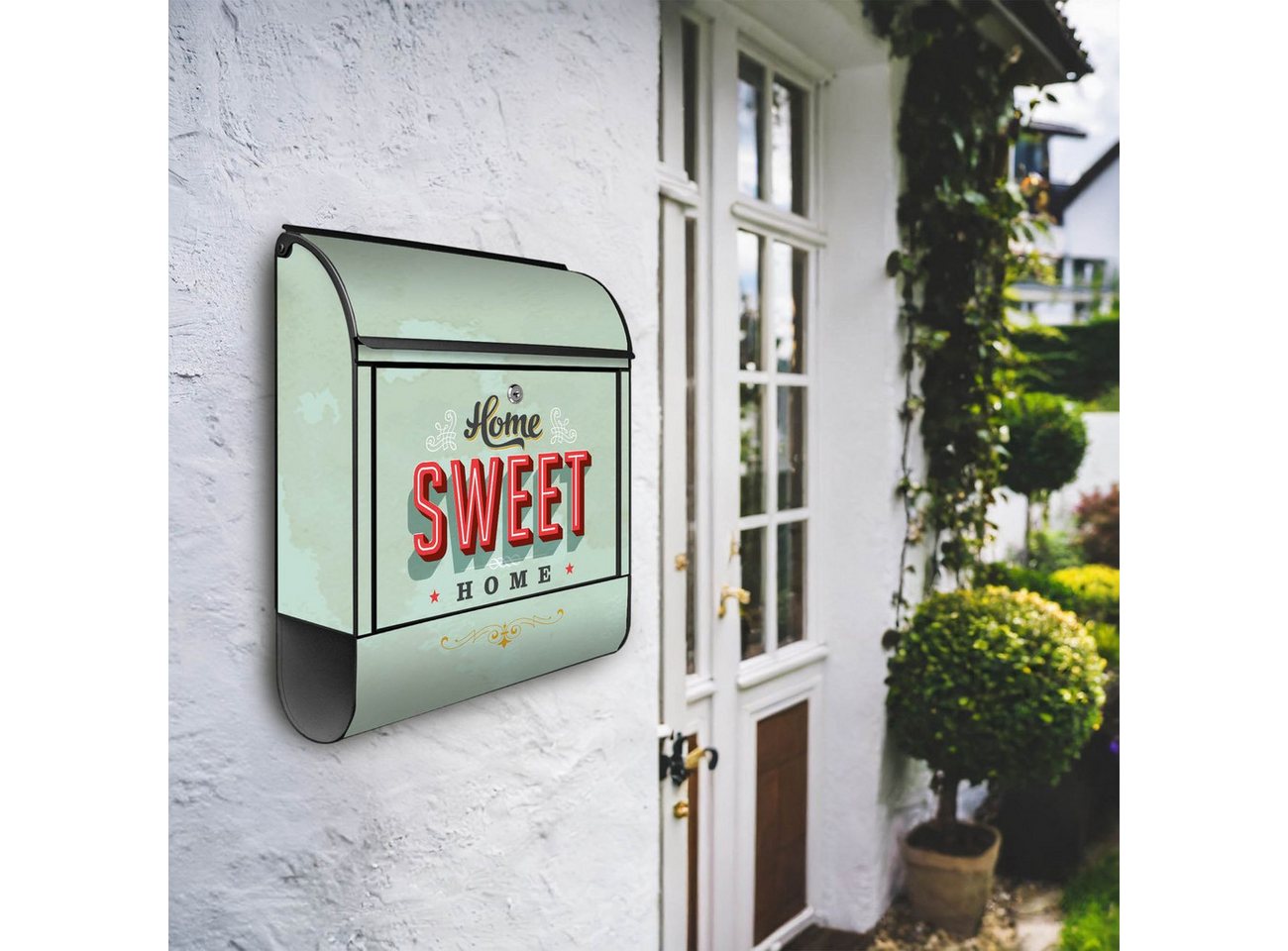 Thumbnail - banjado Wandbriefkasten Stahl Home Sweet Home (Wandbriefkasten witterungsbeständig, pulverbeschichtet, mit Zeitungsfach)...