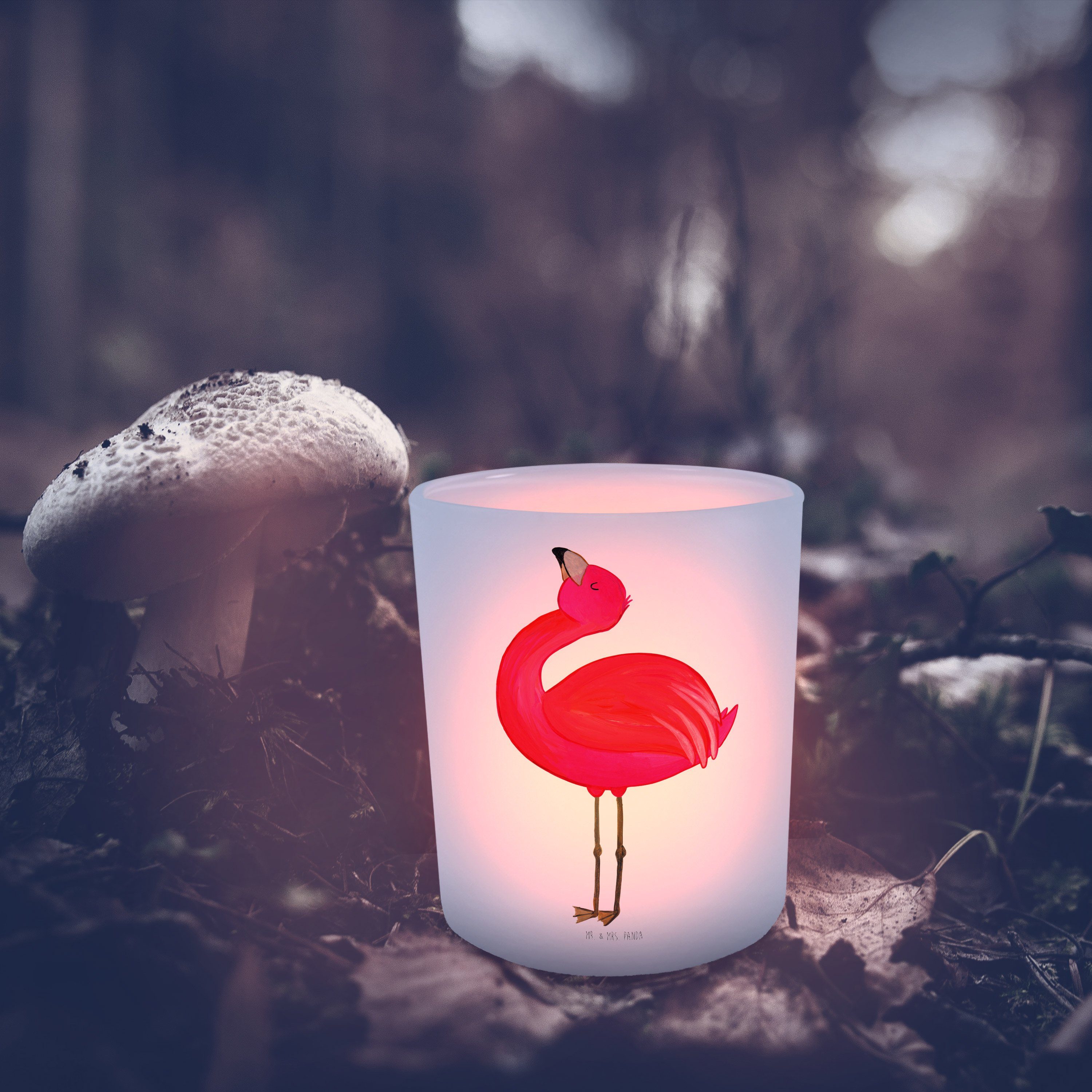 (1 & - Teelicht Mr. Kerzenglas, Transparent Freude, St) stolz Panda Flamingo Windlicht Mrs. - Geschenk,