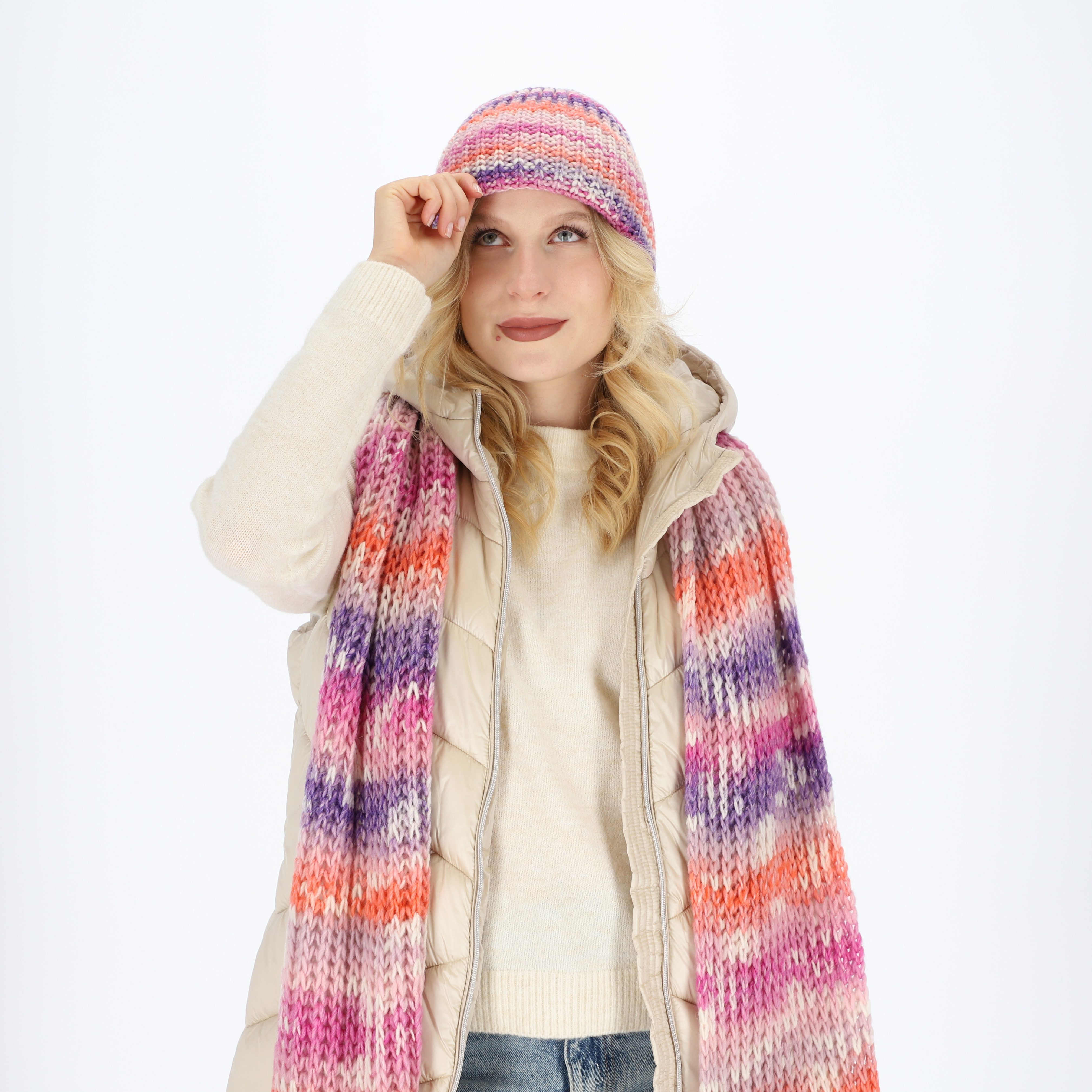 halsüberkopf Accessoires Strickmütze Umschlagmütze mit Farbverlauf günstig online kaufen