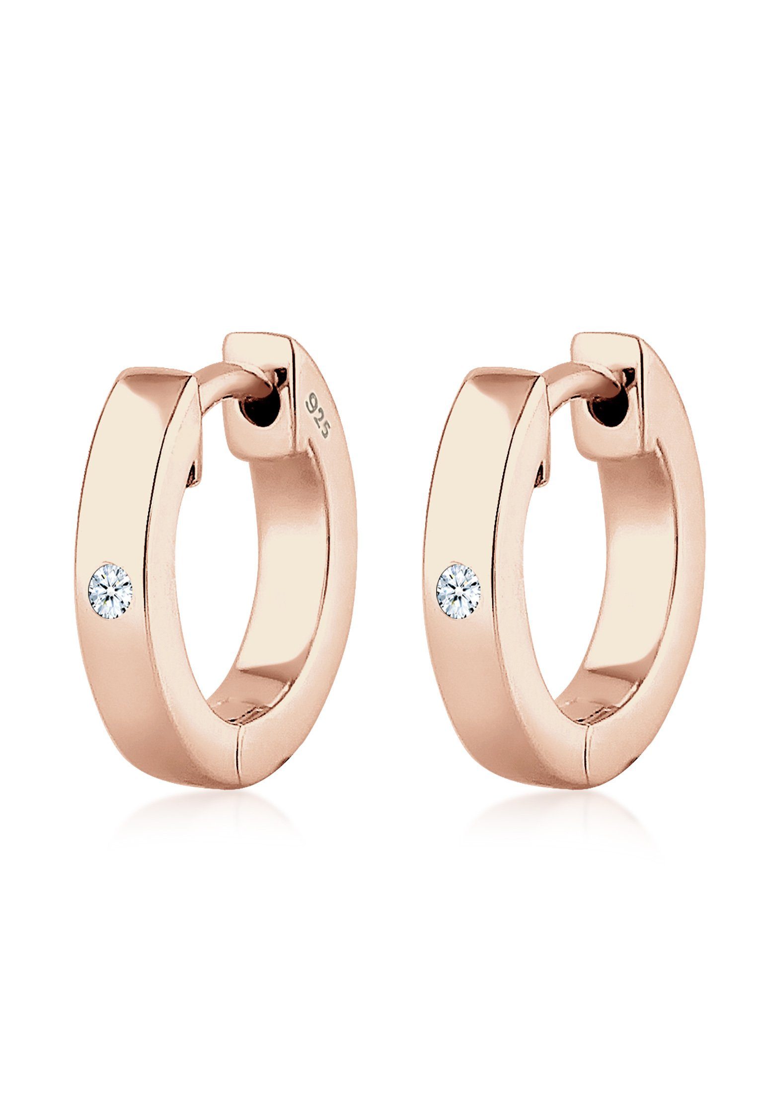 Orecchini A Cerchio Elli DIAMONDS In Argento 925 Con Diamante 0.03 Ct - Basic Creole - Regalo In Portagioie