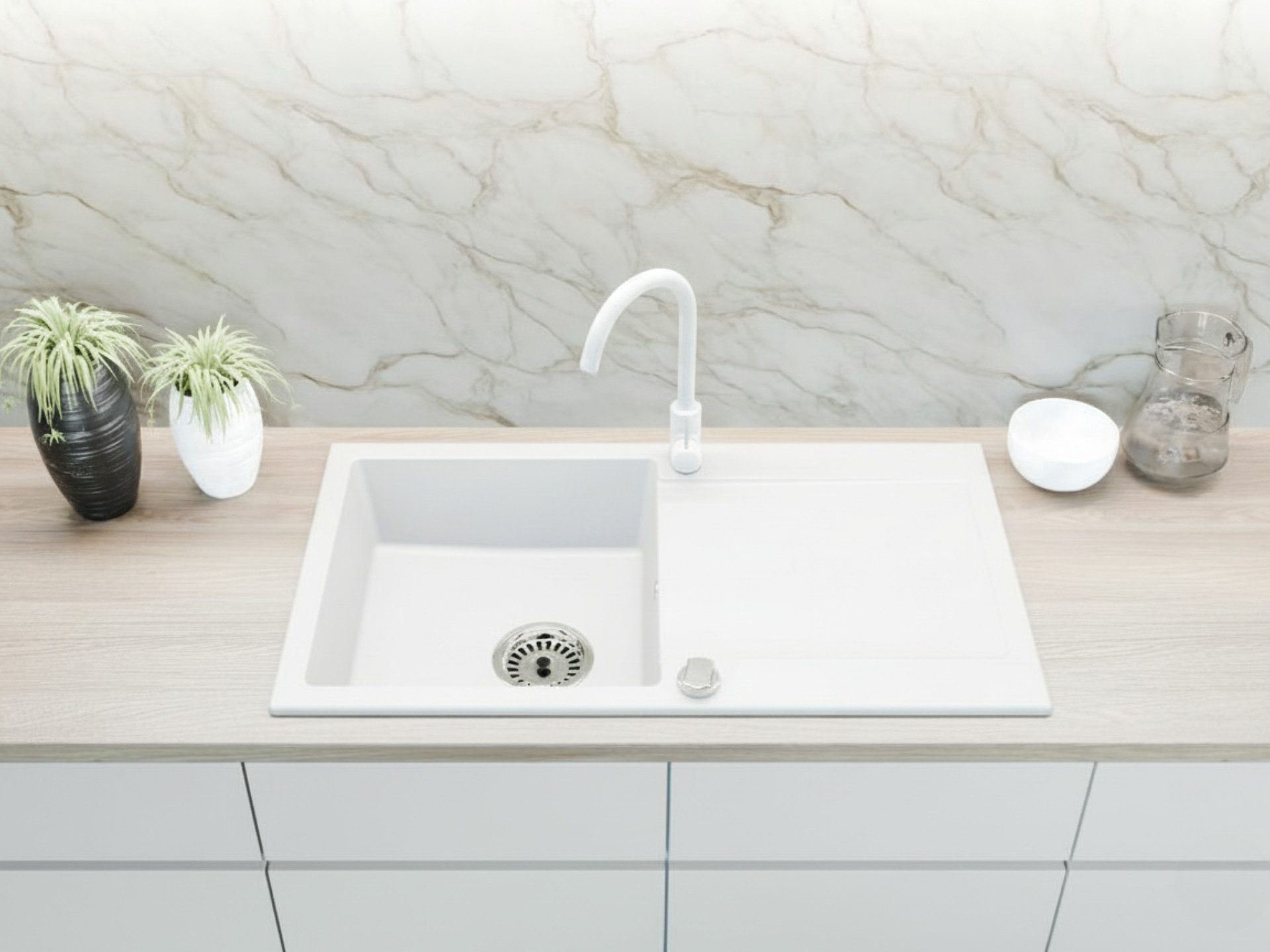 Faizee Home Granitspüle Faizee Home Granitspüle 90x50 cm, eckig, mit Abtropffläche & Siphon