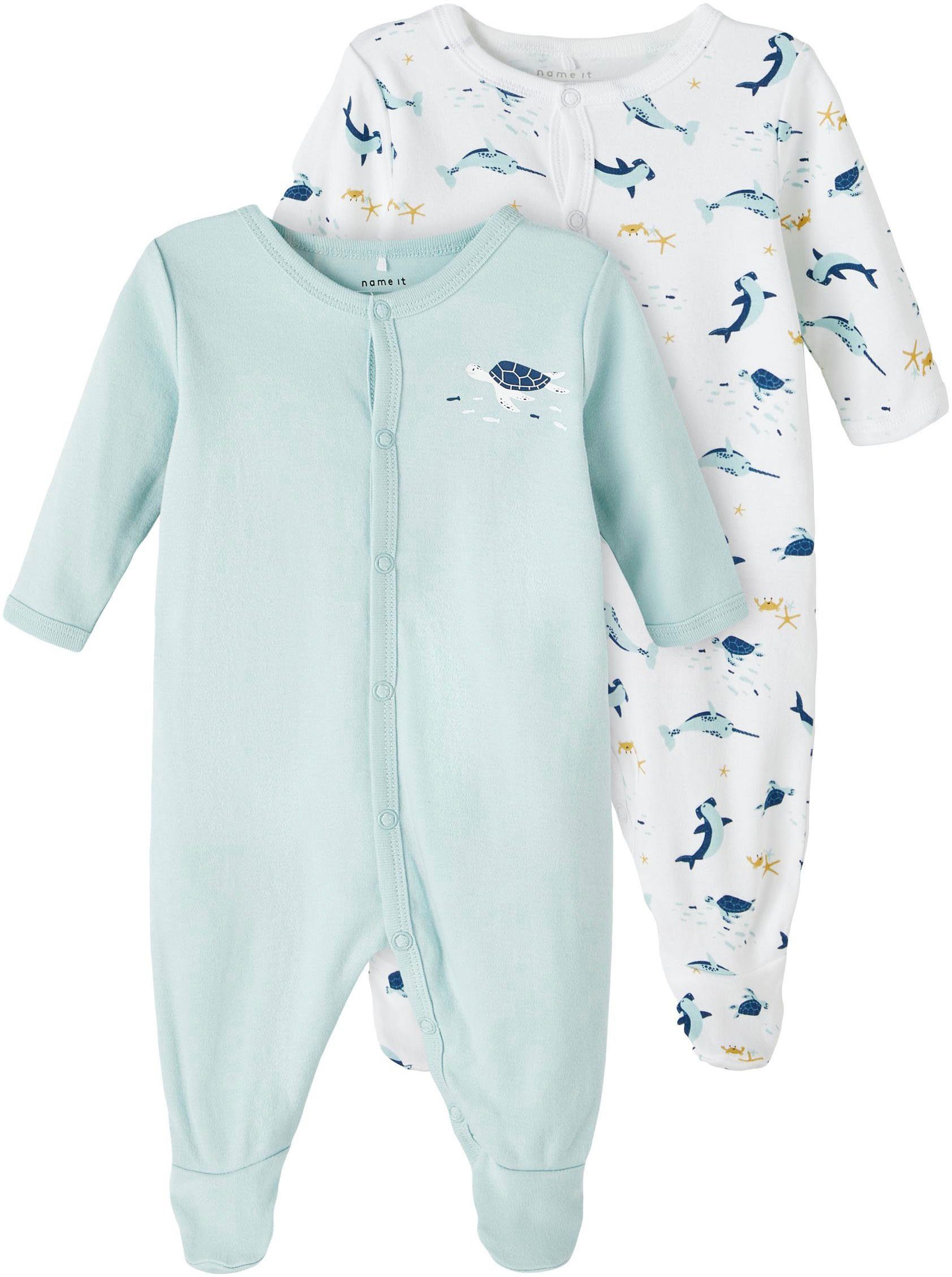 Name It Schlafoverall NBMNIGHTSUIT 2P W/F UNDERSEA NOOS (Packung, 2-tlg),  Durchgehende Druckknöpfe für bequemes An-und Ausziehen