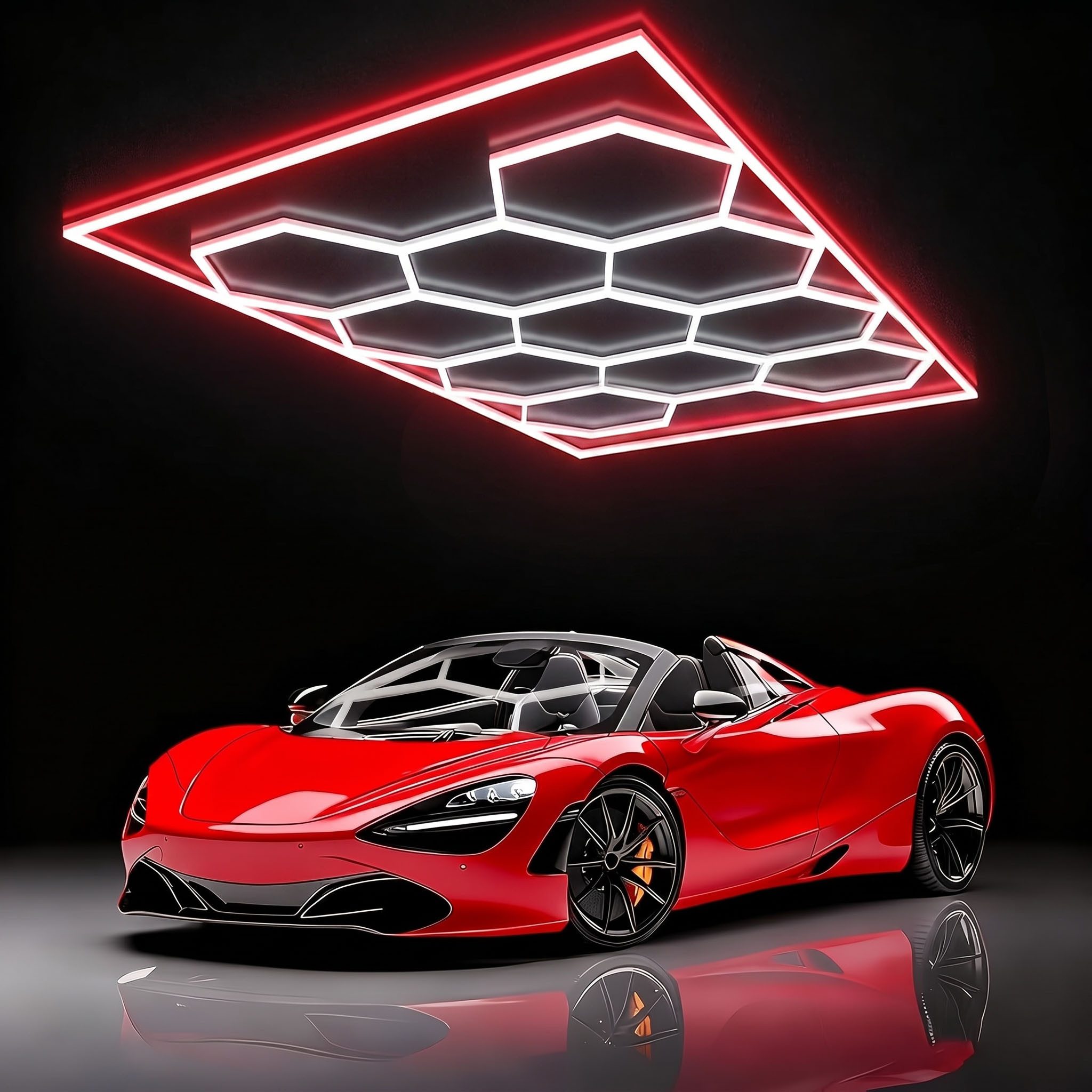 oyajia Deckenleuchten 11 Packs Hexagon mit Rot Rand, LED Deckenleuchte Garagenleuchte 500W, LED fest integriert, ‎Kaltweiß, LED Garage Light für Garage, Studio, Parkplatz, Auto-Detailing-Shop