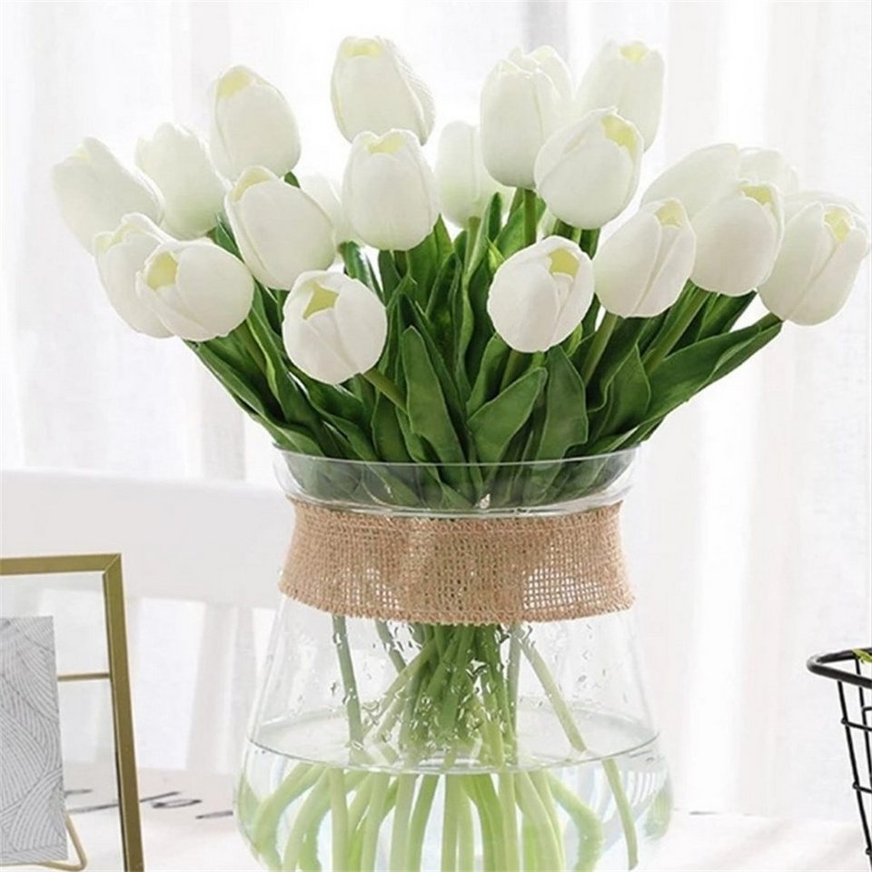 Kunstblume 20 Stück cremefarbene künstliche Tulpen-Seidenblumen in großen,  L.Ru UG, 20 Stück cremefarbene künstliche Tulpen-Seidenblumen in großen