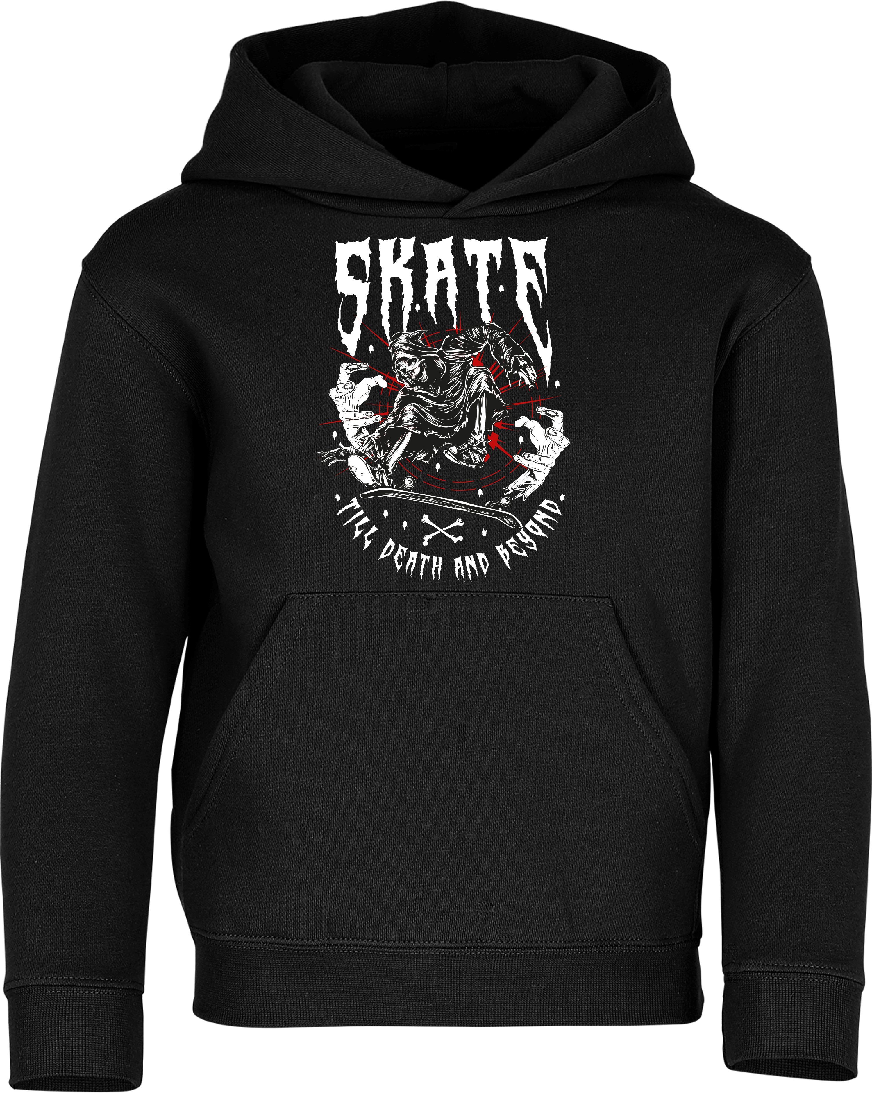 Baddery Kapuzenpullover Kinder Hoodie : Skate till Death - Pulli Skateboard Skaten, hochwertiger Siebdruck