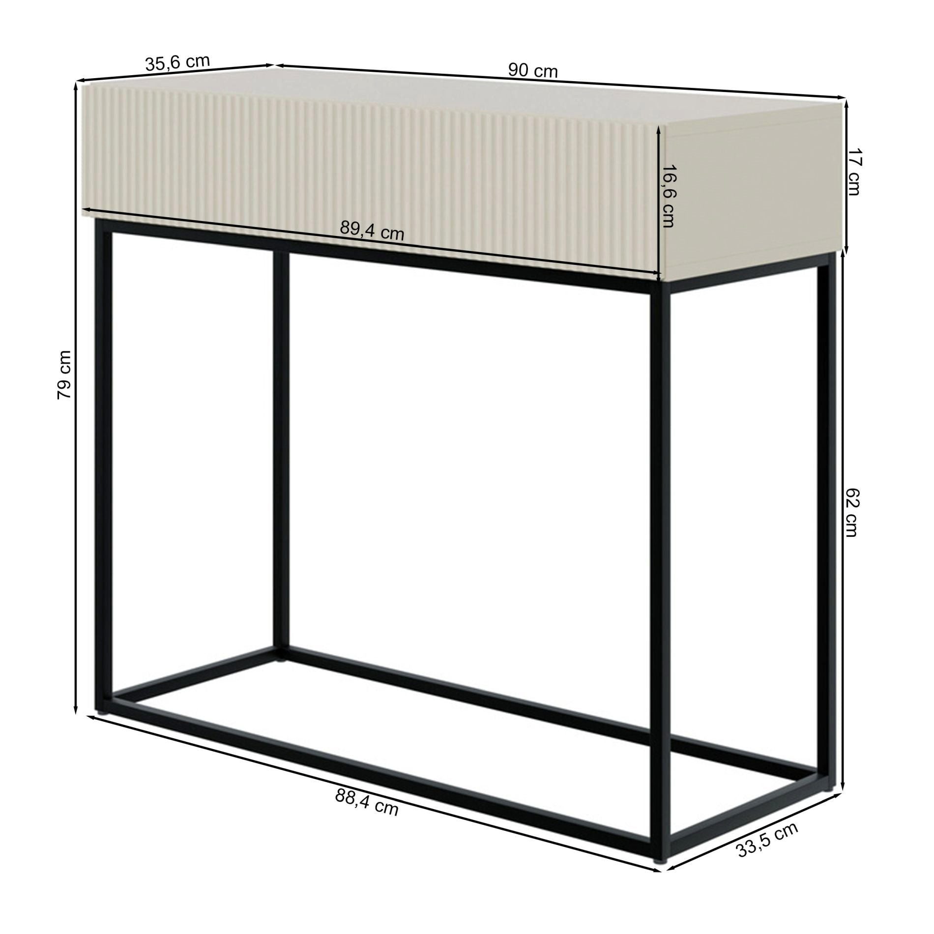 Selsey Konsolentisch VELDIO, mit Schublade, geriffelter Front und Metallgestell, 90 cm