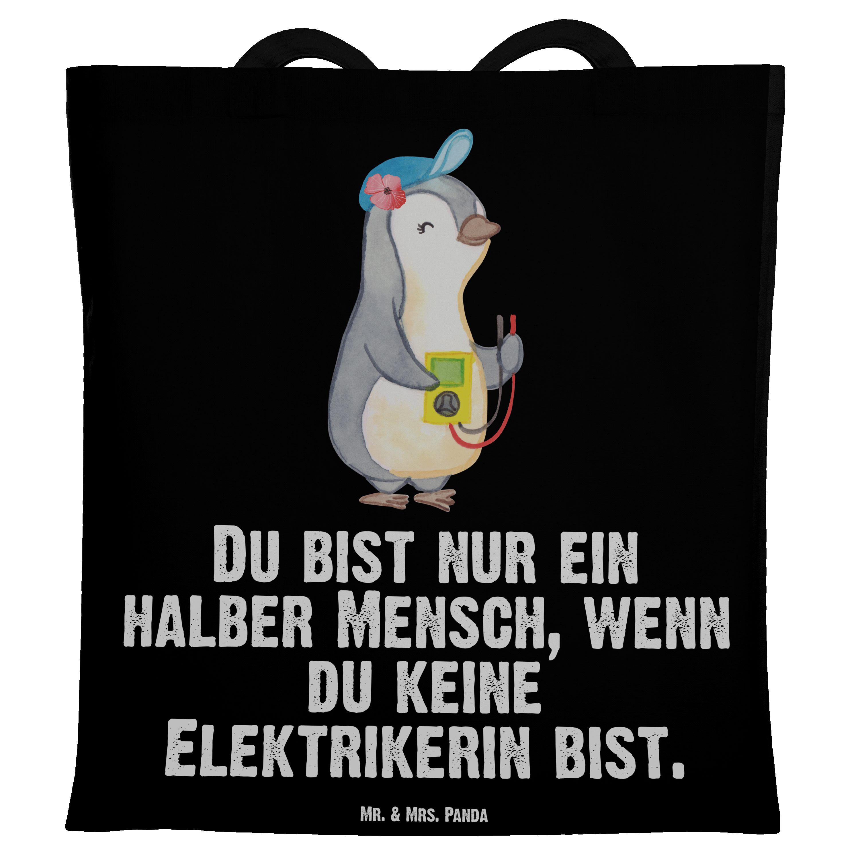 Mr. & Mrs. Panda Tragetasche Elektrikerin mit Herz - Schwarz - Geschenk, Elektroinstallateurin, Au (1-tlg)