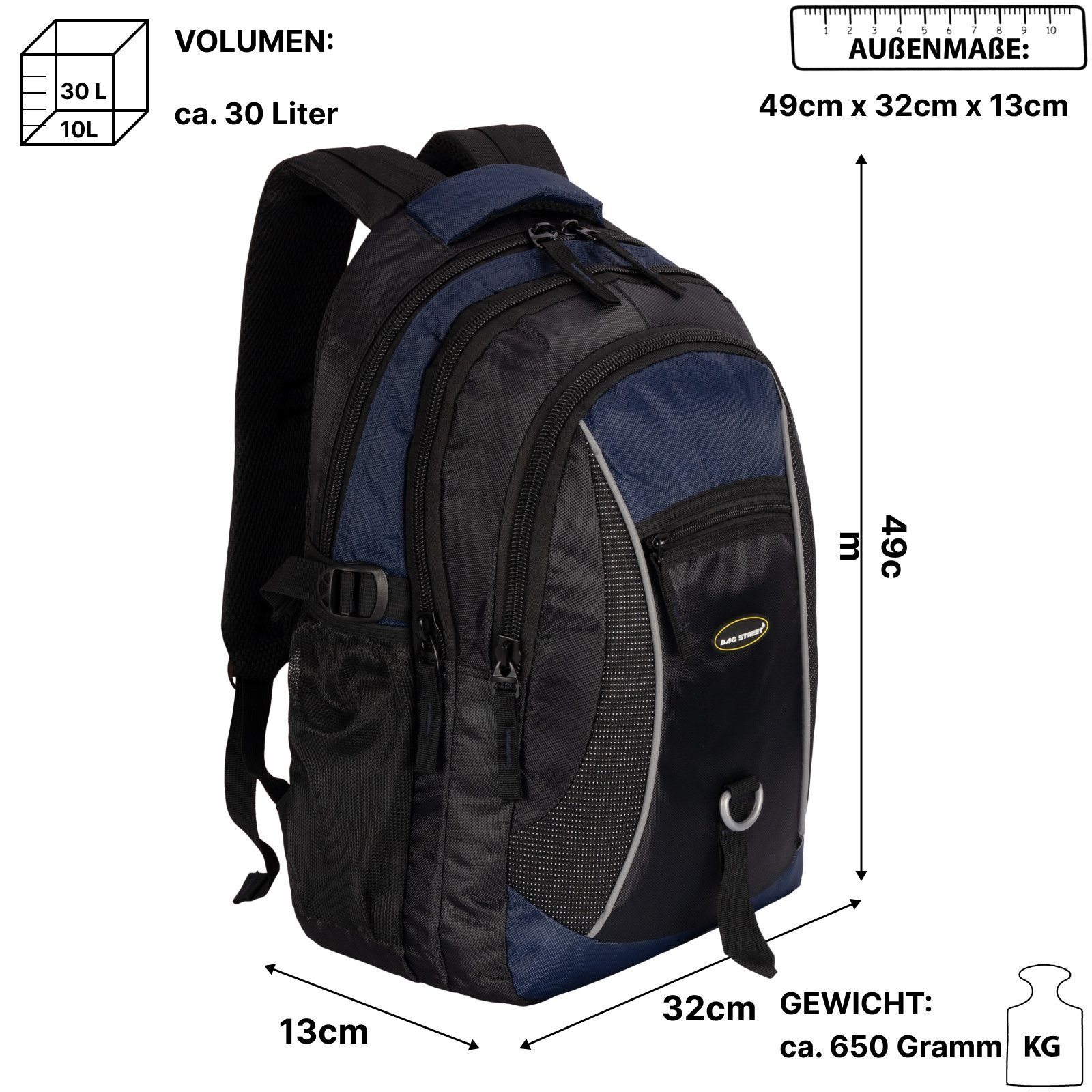 BAG STREET Rucksack Rucksack Damen Herren Sport Schulrucksack Freizeit Reise Wandern, Freizeitrucksack, Sportrucksack, Businessrucksack