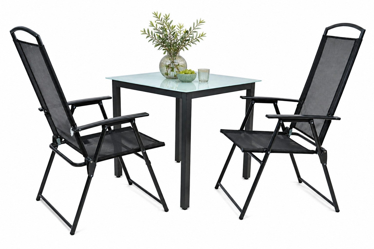 VCM Garten-Essgruppe 3 tlg Gartenmöbel-Set Garlos 2 Stühle Tisch 80x80, (Set, 3-tlg., 1x Tisch 2x Stuhl)