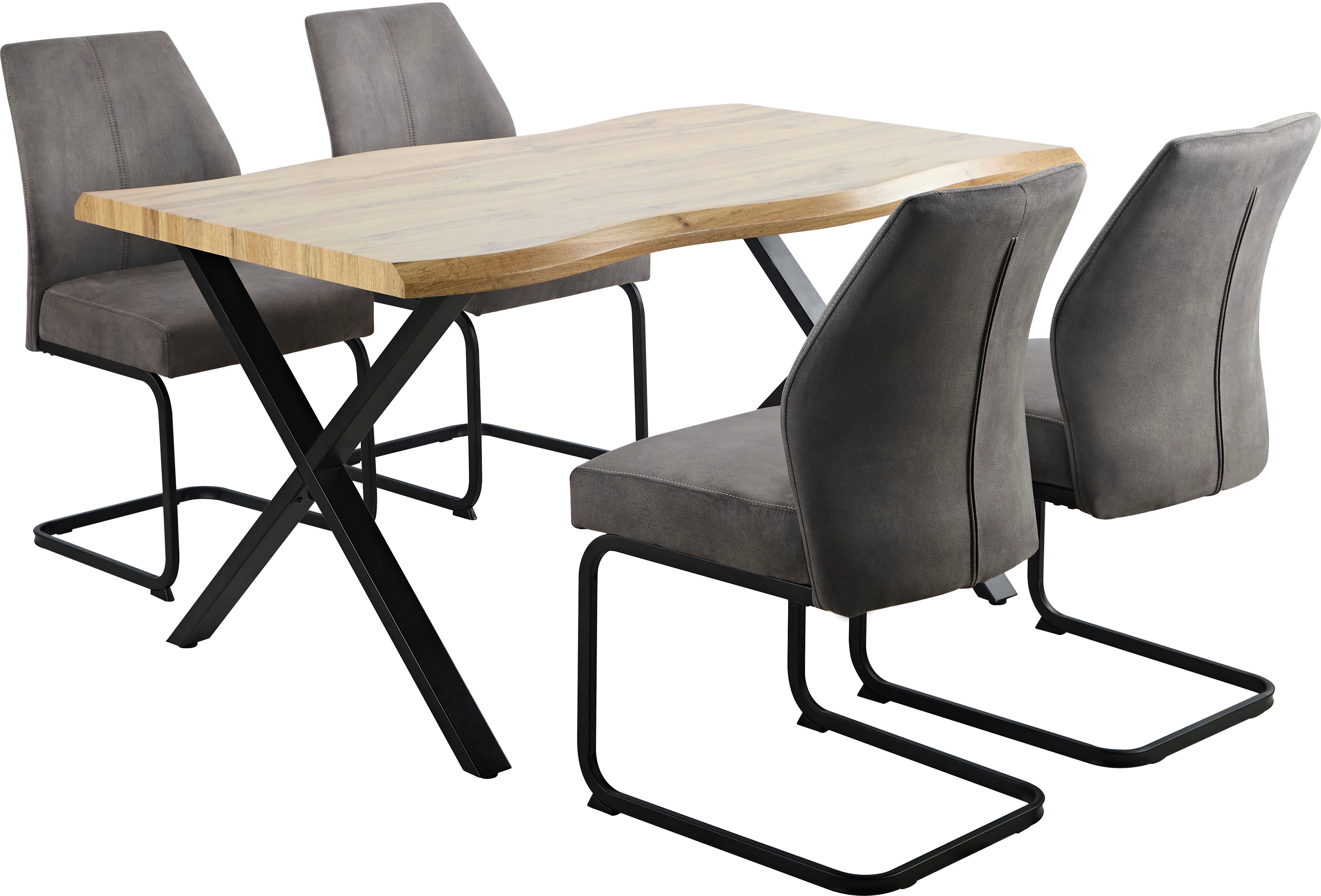 HELA Essgruppe ILLER, (Set, 5-tlg), 5tlg., Baumkante 46mm, X-Gestell, Schwingstuhl, Federkorb