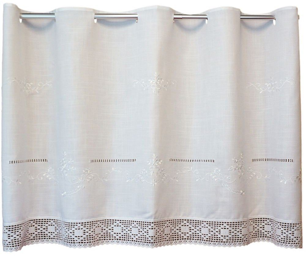 matches21 HOME & HOBBY Scheibengardine Scheiben-Gardinen Landhaus-Stil weiß Spitze 80 x 150 cm (1 St), Schlaufen, Kurz-Gardinen als blickdichter Wohnzimmer Vorhang Küchen-Gardine