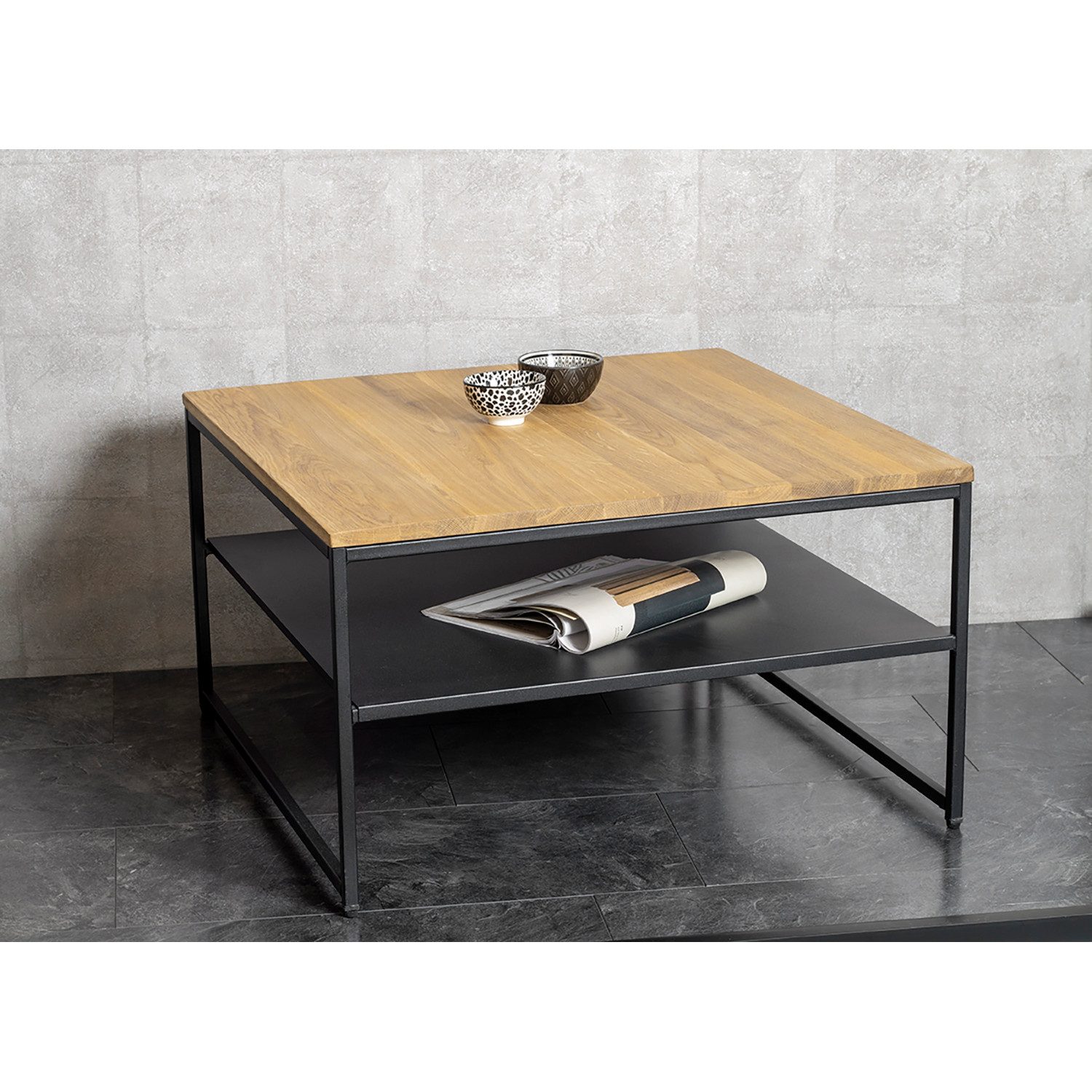 HAKU Couchtisch SACRAMENTO 6 Tisch - eiche-schwarz - Holz, Metall - H. 40cm x B. 70cm (1xCouchtisch, Loungetisch - Sitzbeistelltisch), Sofatisch - Wohnzimmertisch - Kaffeetisch - Beistelltisch
