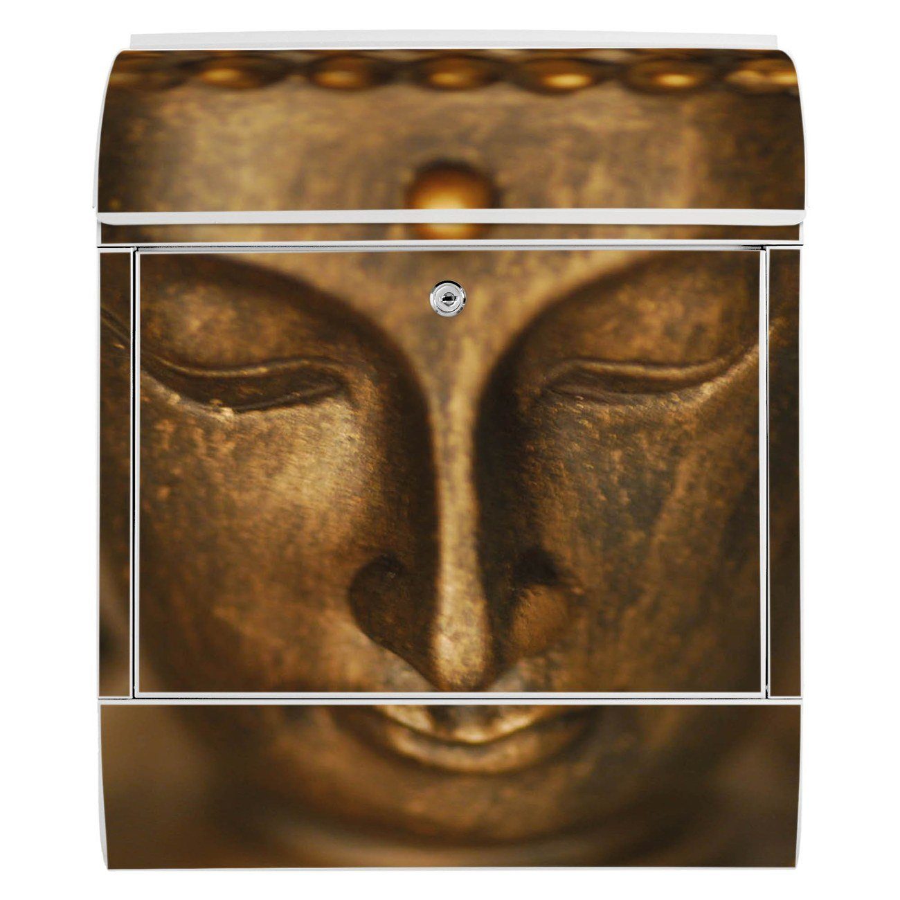 14cm x Wandbriefkasten witterungsbeständig, Zeitungsfach), x mit Buddha banjado weiß 39 Gold Stahl pulverbeschichtet, (Wandbriefkasten 47