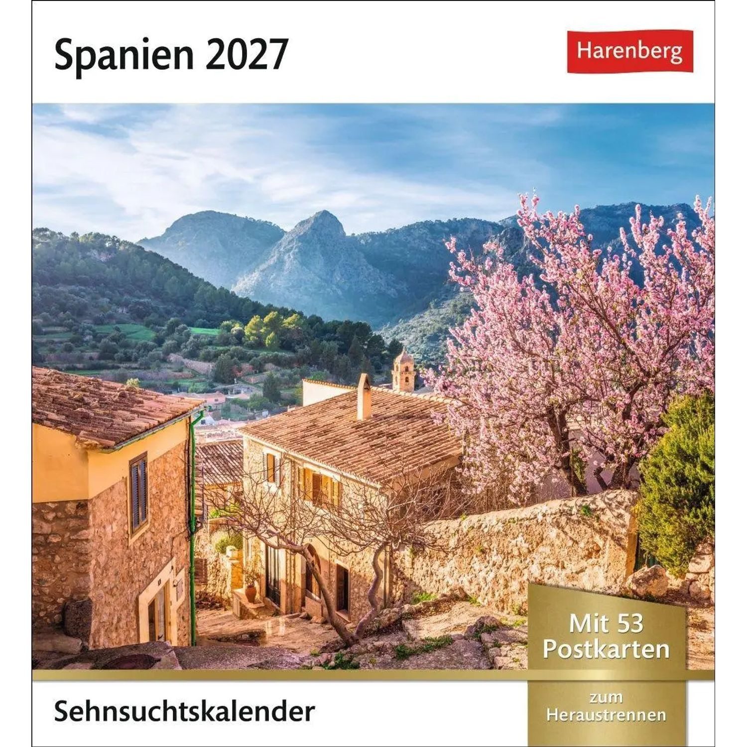 Harenberg Kalender Verlag Tischkalender Spanien Sehnsuchtskalender 2027 - Wochenkalender mit 53 Postkarten