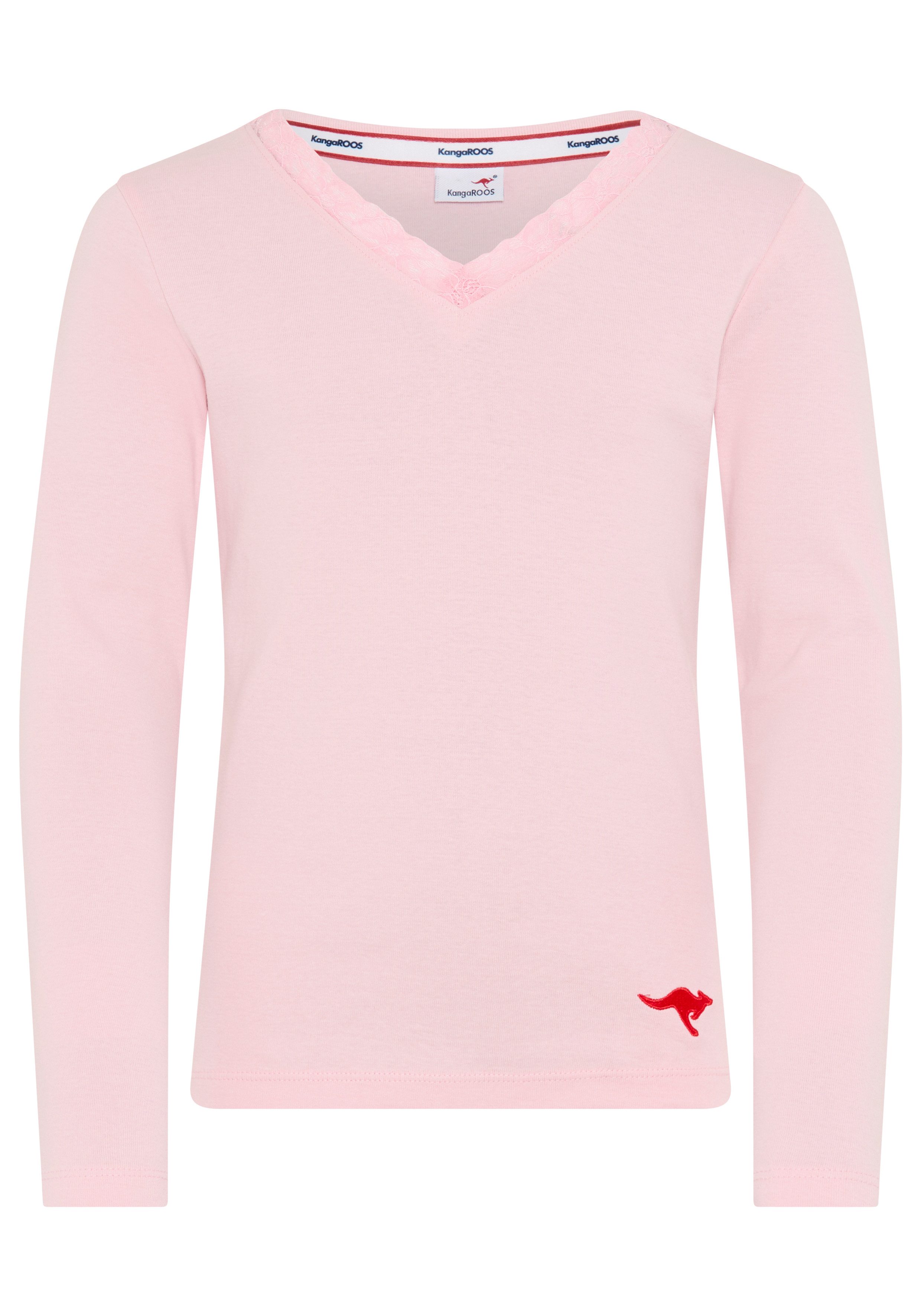 Langarmshirt Kangaroos Shirt aus Rippware mit Spitzenkante