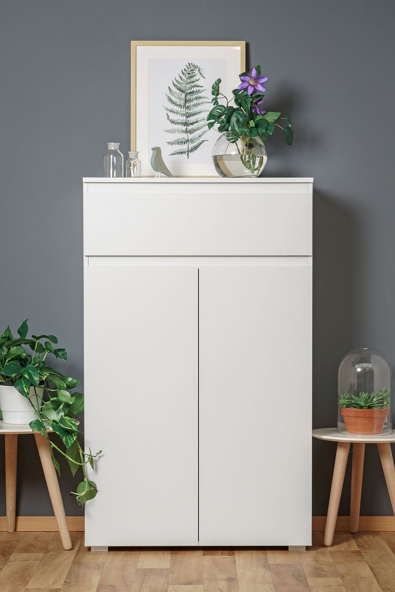 Newroom Kommode weiß 80 cm, Sideboard Weiß Modern Landhaus Highboard Skandinavische Wohnzimmer
