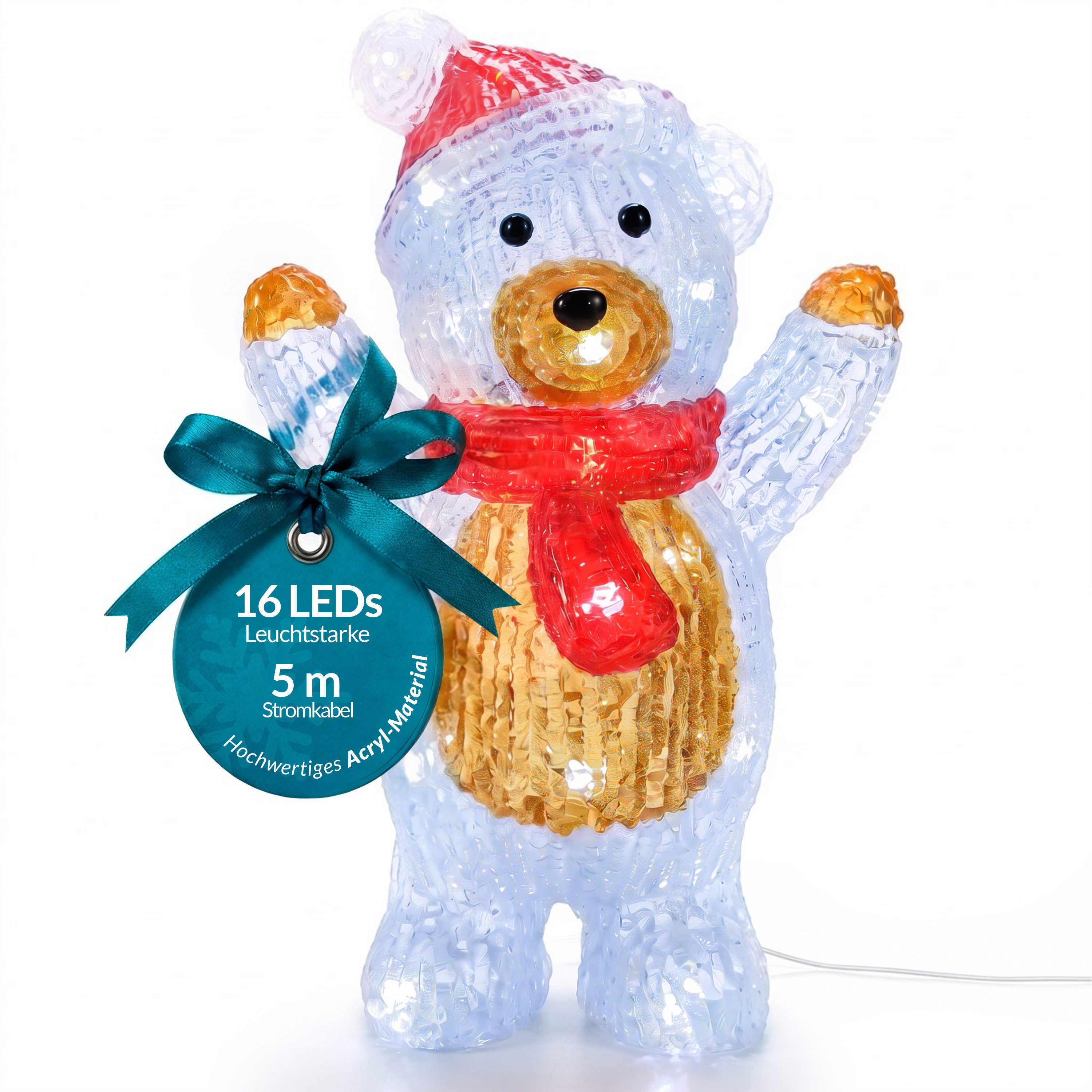Deuba Dekofigur, Acryl Figur mit LED Teddy Außen Innen 30x19x11,5cm Groß