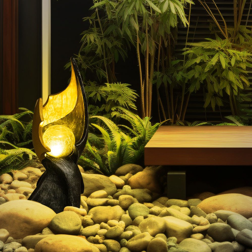 GLOBO LIGHTING LED Solarleuchte, LED-Leuchtmittel fest verbaut, Warmweiß, flackernde LED Solar-Skulptur Gartenlampe Außen Solarlampe Feuereffekt