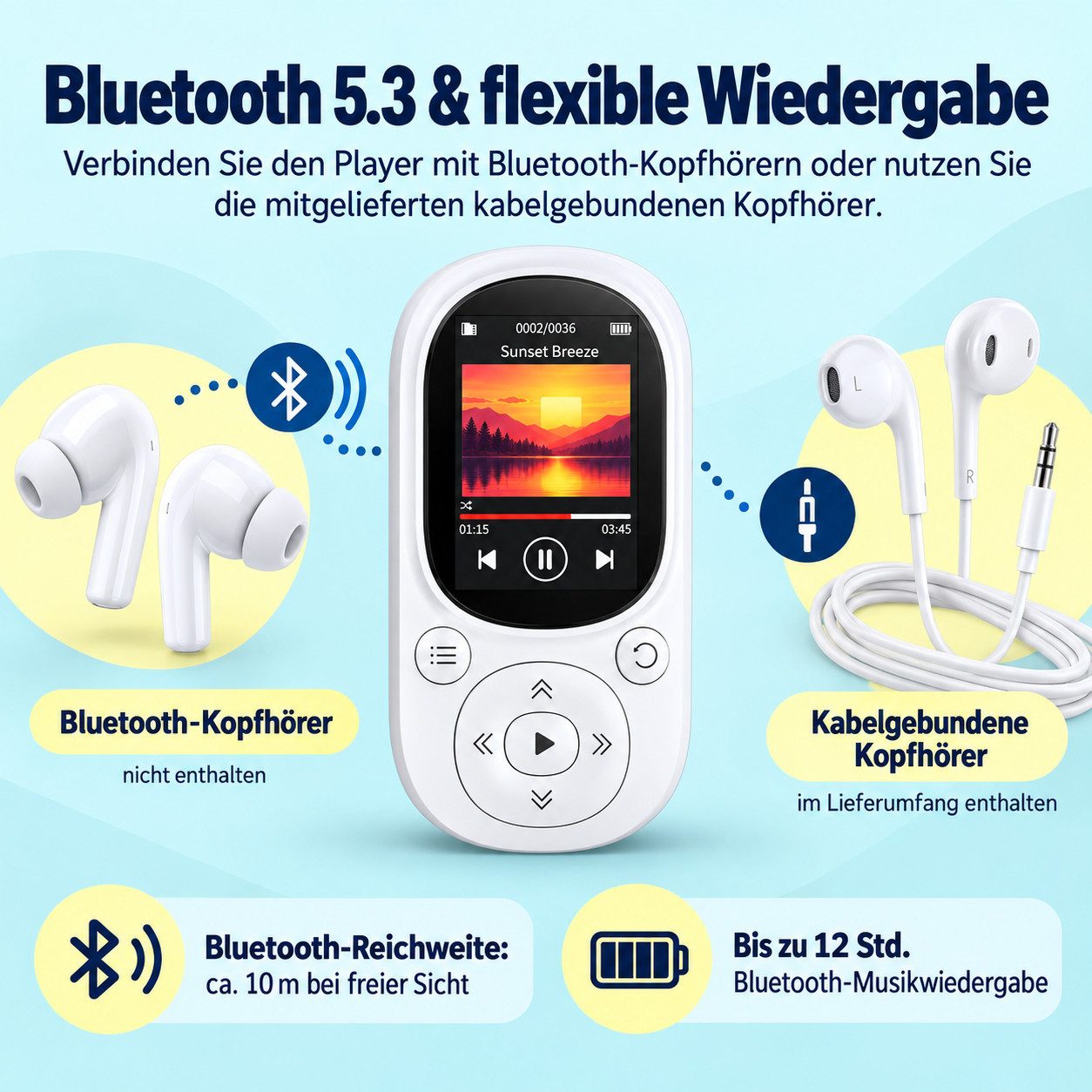 Lisabonde MP3-Player Bluetooth 5.3 64GB mit Clip & FM-Radio Sport MP4-Player (64 GB, Bluetooth 5.3) – Bild 4 von 5