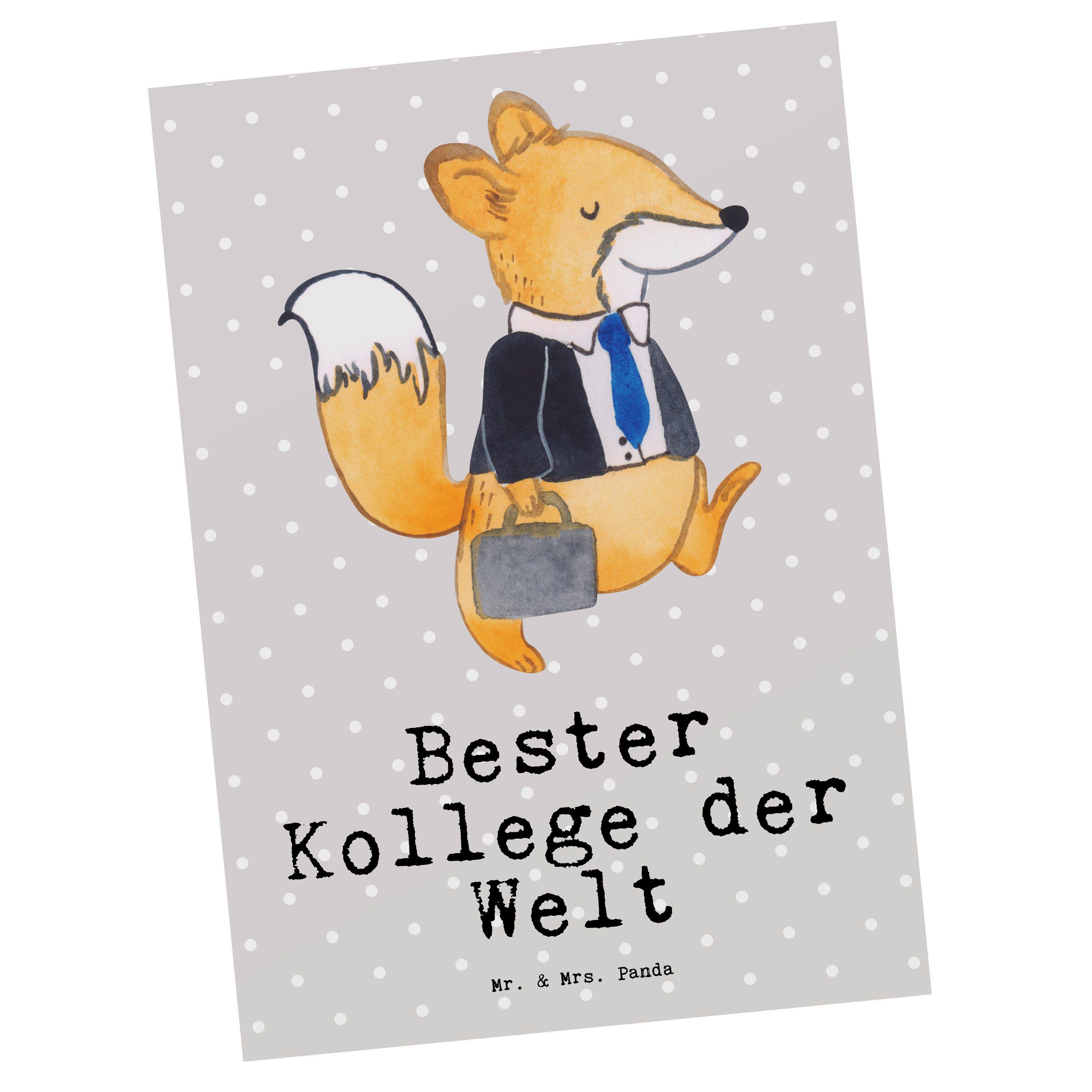 Mr. & Mrs. Panda Postkarte Fuchs Bester Kollege der Welt - Grau Pastell - Geschenk, Berufsgenoss