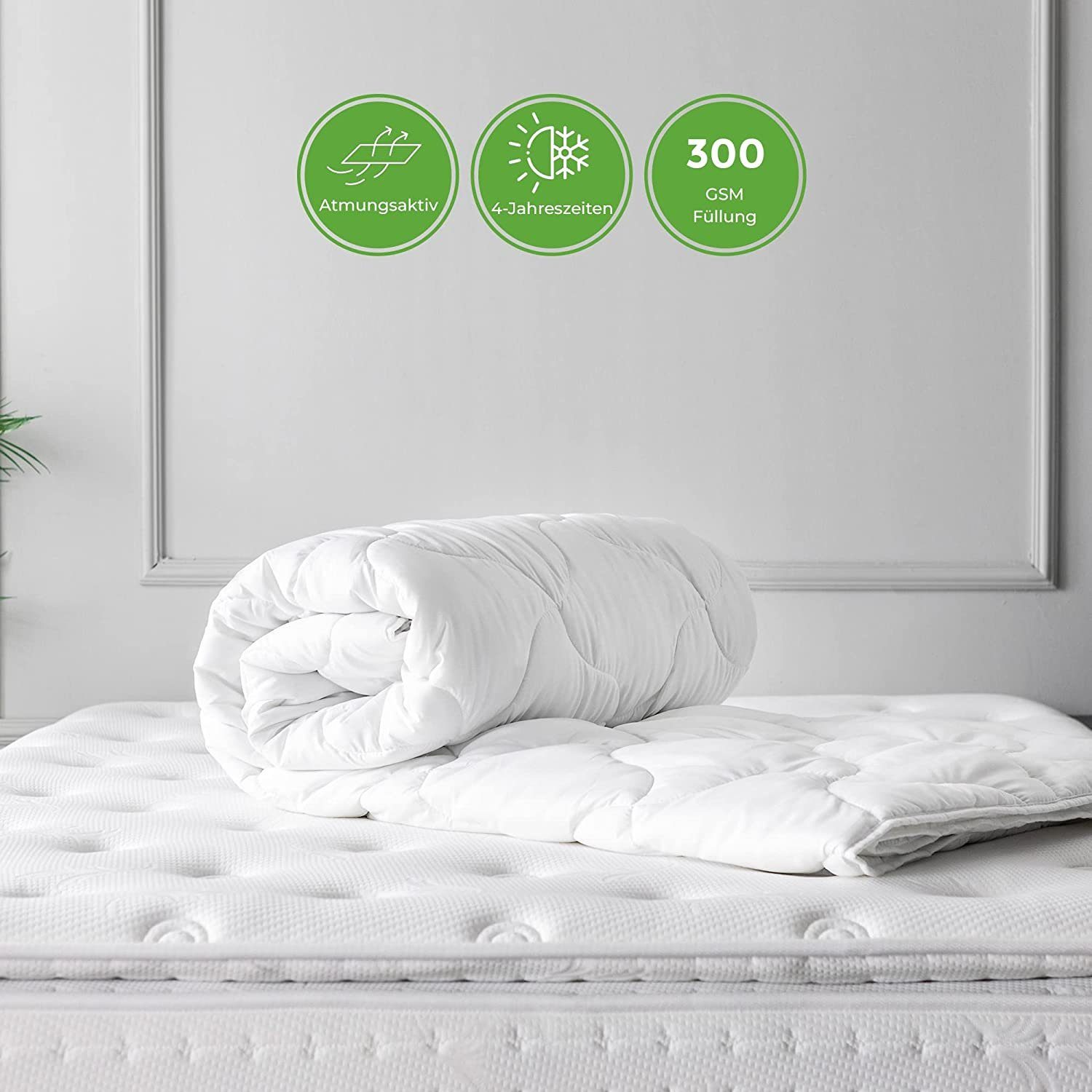 Ganzjahreszeiten SET 300 g/m² für Bettdecke mit Füllung, livessa, Kopfkissen, atmungsaktiv Ideal weich und Bettwaren +