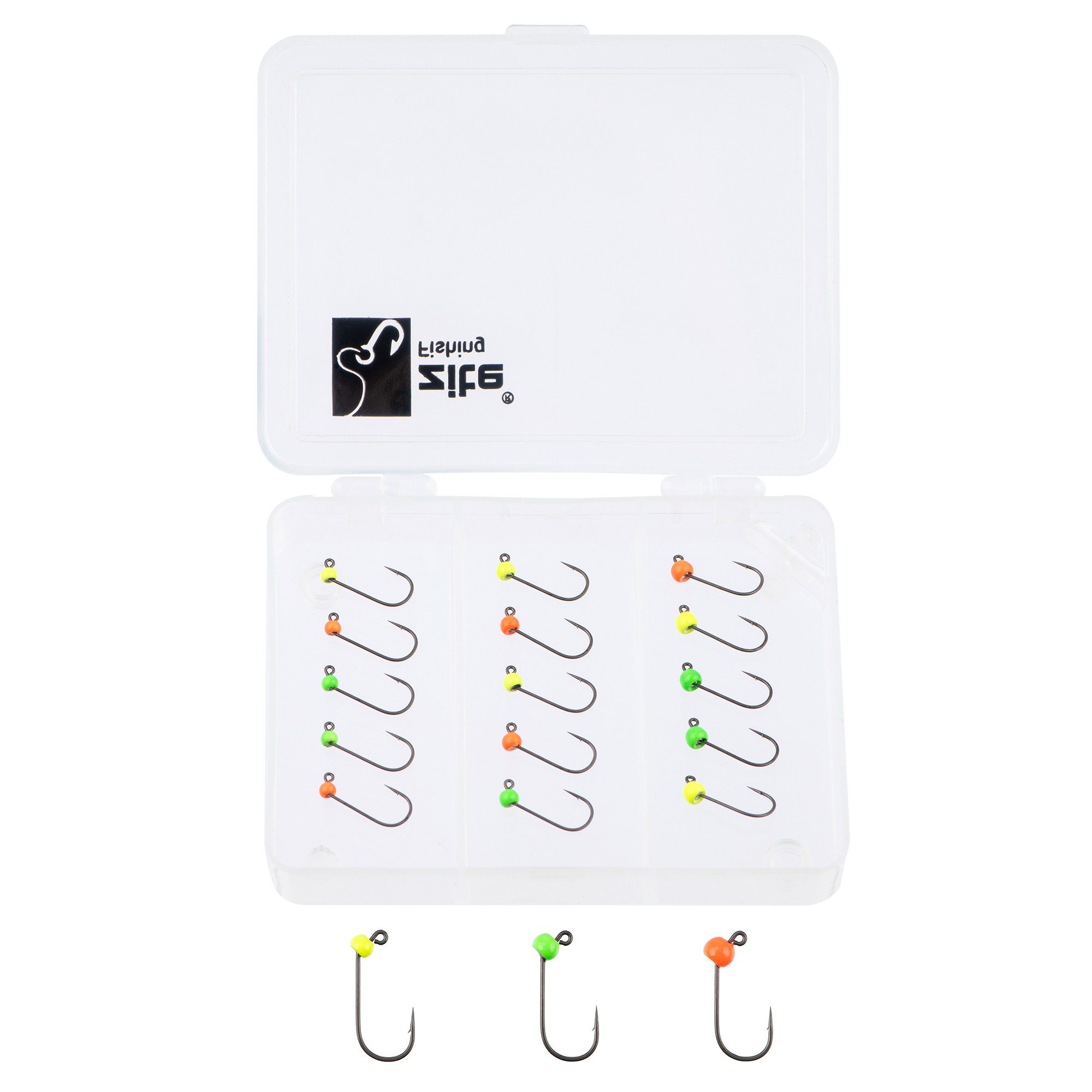 Jighaken Tungsten ProSharp Angelhaken Set 3 Gr. #4, #6, #8 Neon in Sortierbox