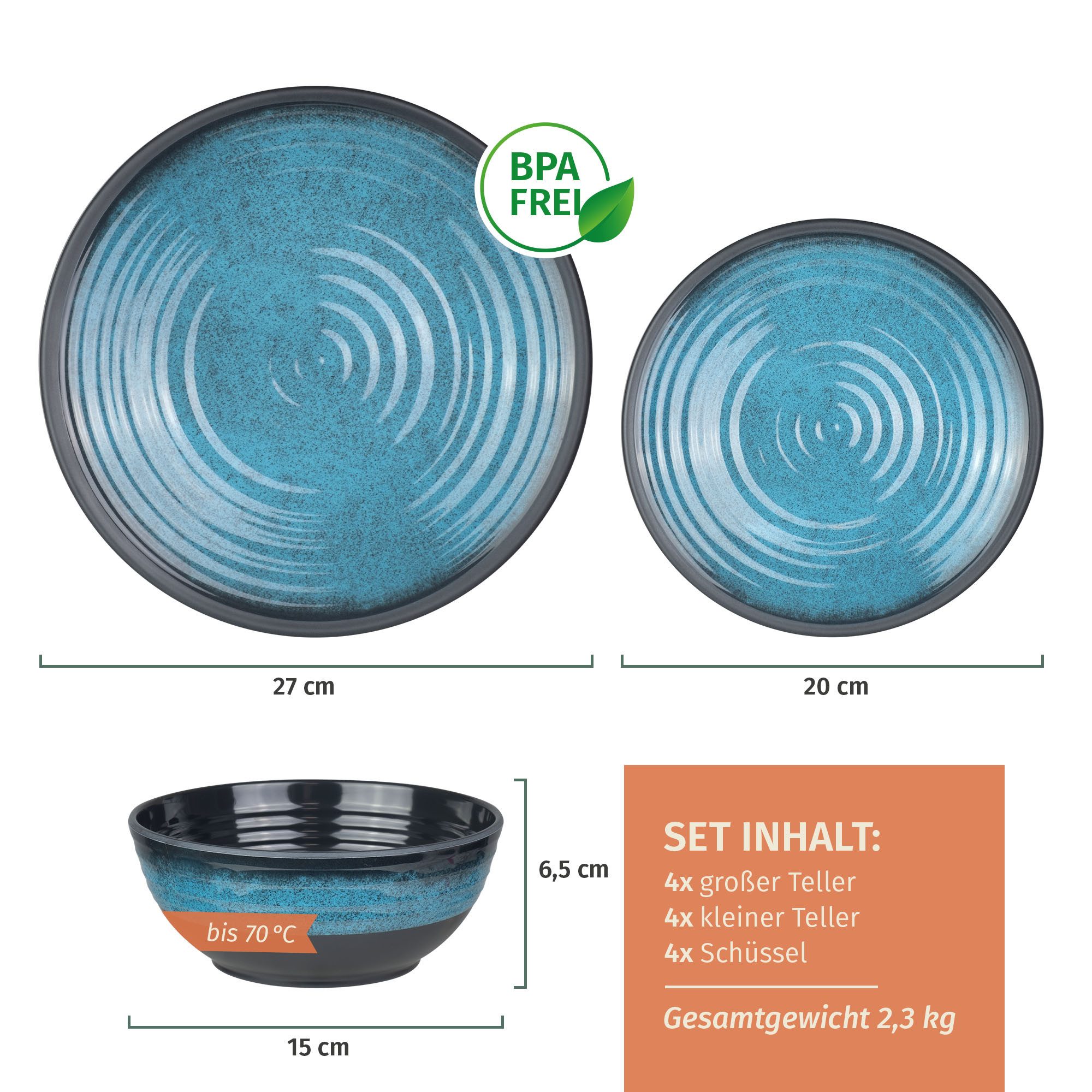 Moritz Geschirr-Set Camping Geschirr Stone Blue12-teilig