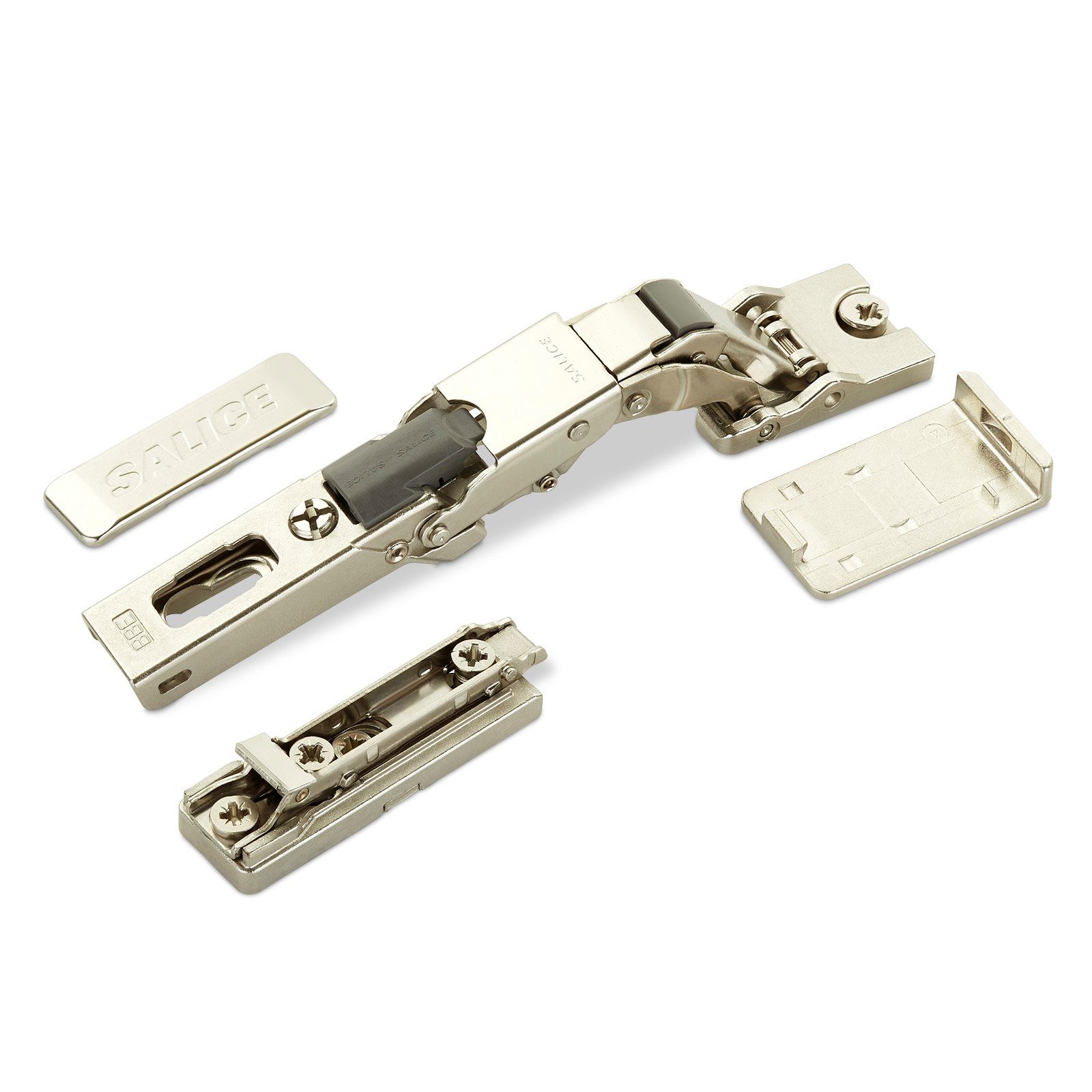 Salice Möbelbeschlag Set Salice Universalscharnier 110° Topfband (2 St), für Glastüren, mit Montageplatte und Scharnierarmabdeckung