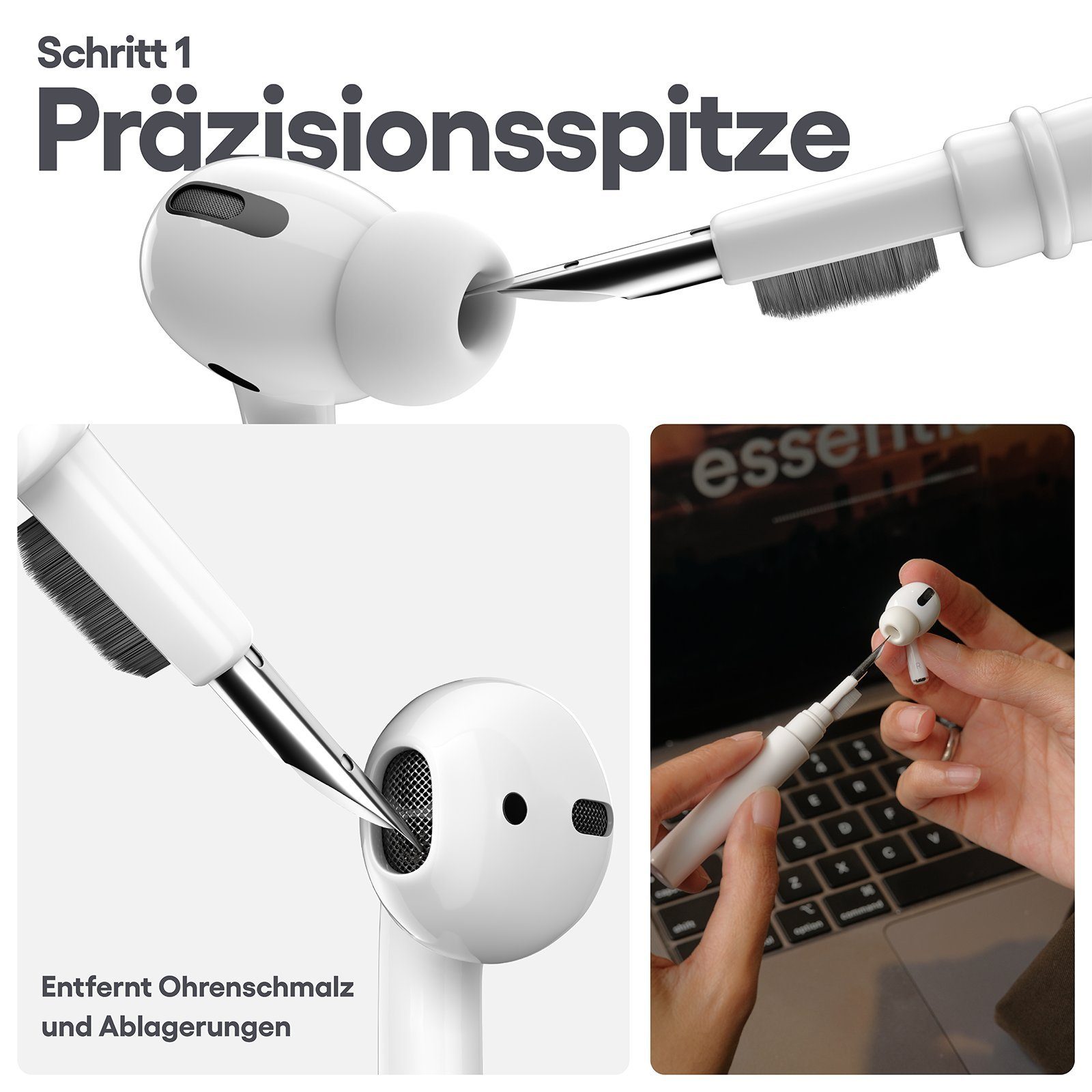 KeyBudz AirCare AirPods Reinigungskit In-Ear-Kopfhörer (Reinigung für AirPods und andere In-Ear Kopfhörer, für Samsung Earbuds)