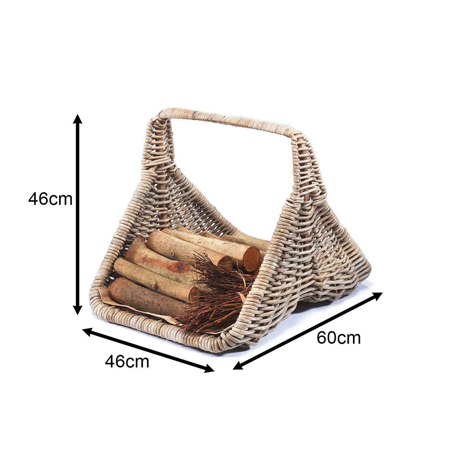 Kobolo Kaminholzkorb Holztrage Rattan kubu grey - mit Leinenstoff