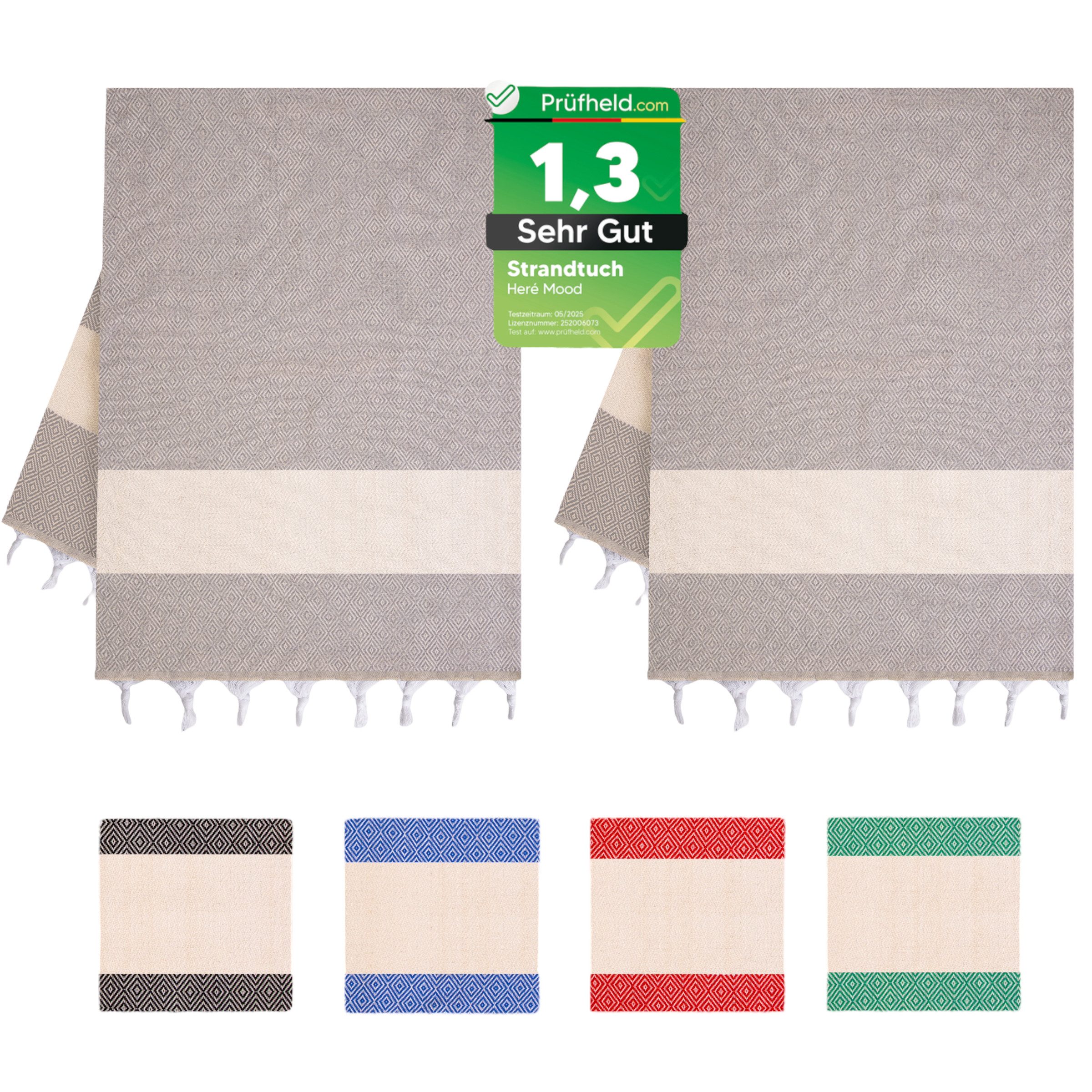 herémood Strandtuch Strandtuch Damen Herren, Badetuch Handtuch XXL, Geschenke für Frauen, [Test SEHR GUT, Note 1.1] (schnelltrocknend & saugstark, Sehr Gut getestet, 1er & 2er-Set, ideal für Strand, Sauna & Wellness – Beige, 2-St)