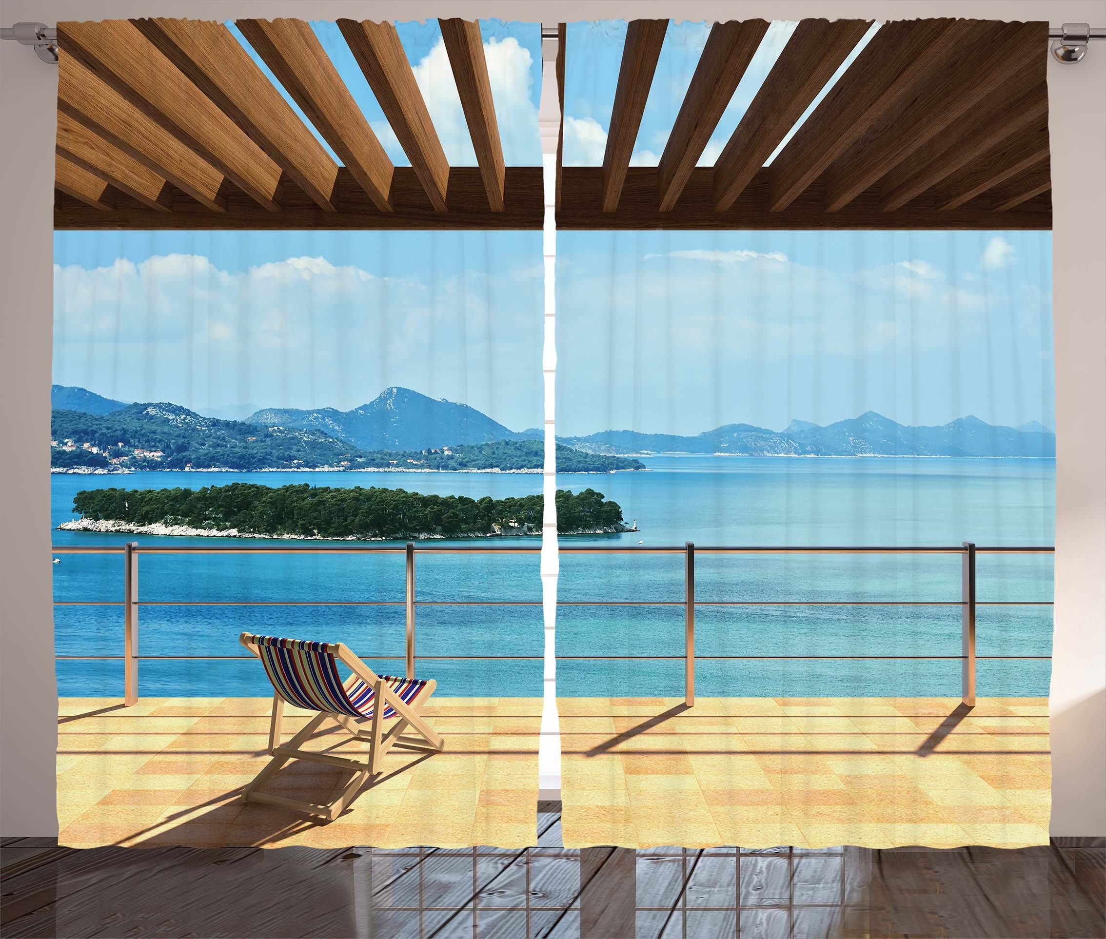 Bezahlbare Preise Gardine Schlafzimmer Kräuselband Ozean Abakuhaus, Vorhang Balkon Panorama-Meerblick und mit Haken, Schlaufen