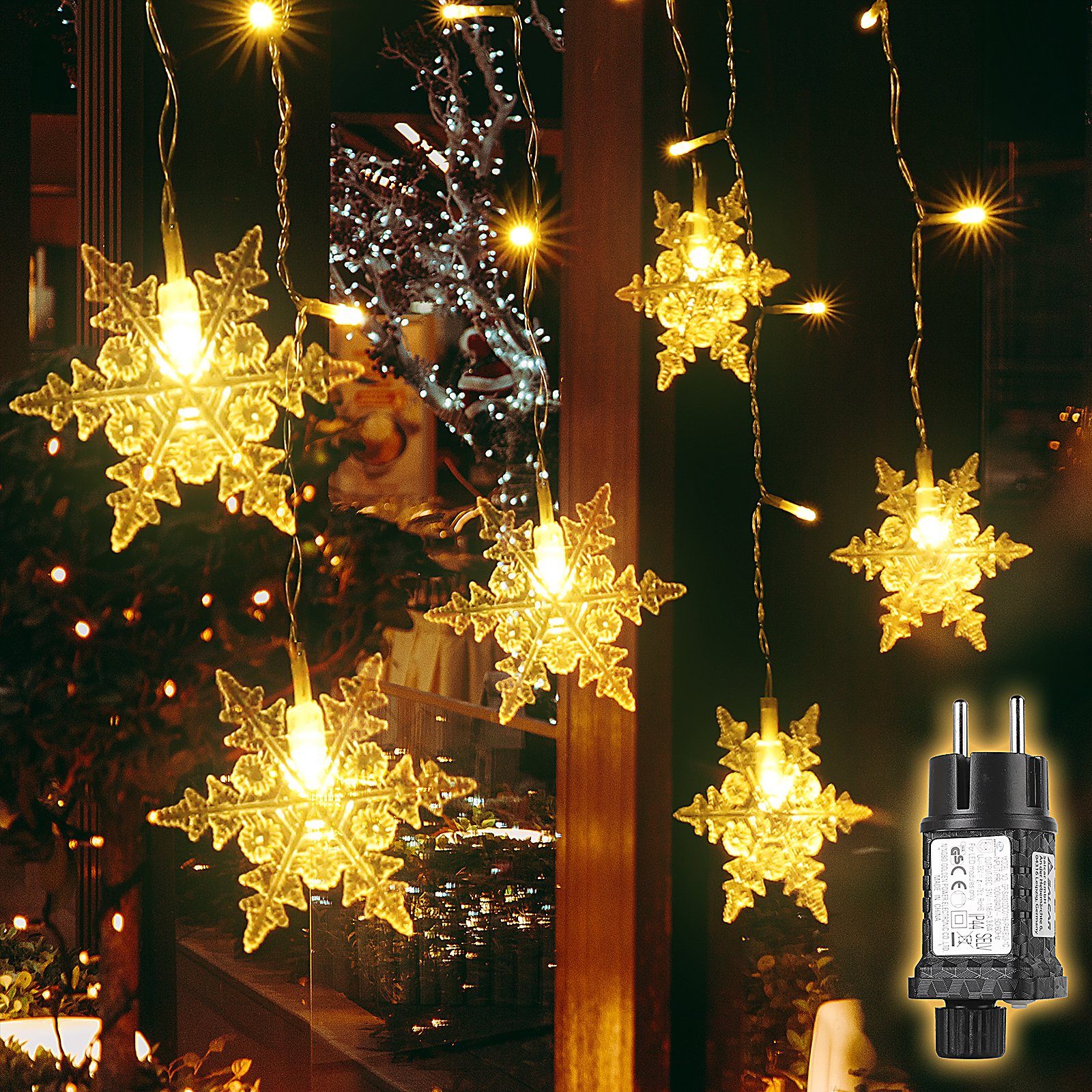 Salcar Weihnachten LED Lichtervorhang Schneeflocken LED-Lichterkette 3m 108