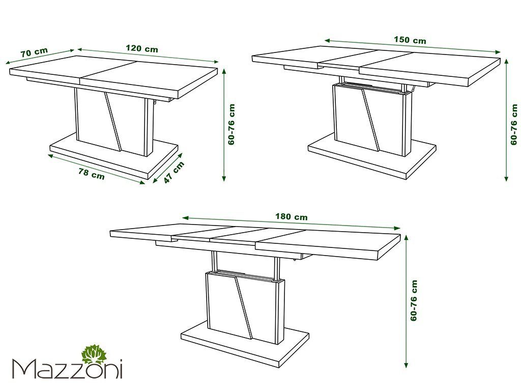 120-180 Mazzoni Noir Eiche Eiche höhenverstellbar Sonoma Grand Anthrazit Anthrazit-Sonoma / matt ausziehbar Couchtisch
