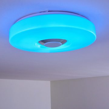 hofstein Deckenleuchte »Serini« runde Deckenlampe aus Metall/Kunststoff in Weiß, RGB Kelvin, dimmbar mit RGB Farbwechsler, Fernbedienung und Bluetooth Lautsprecher