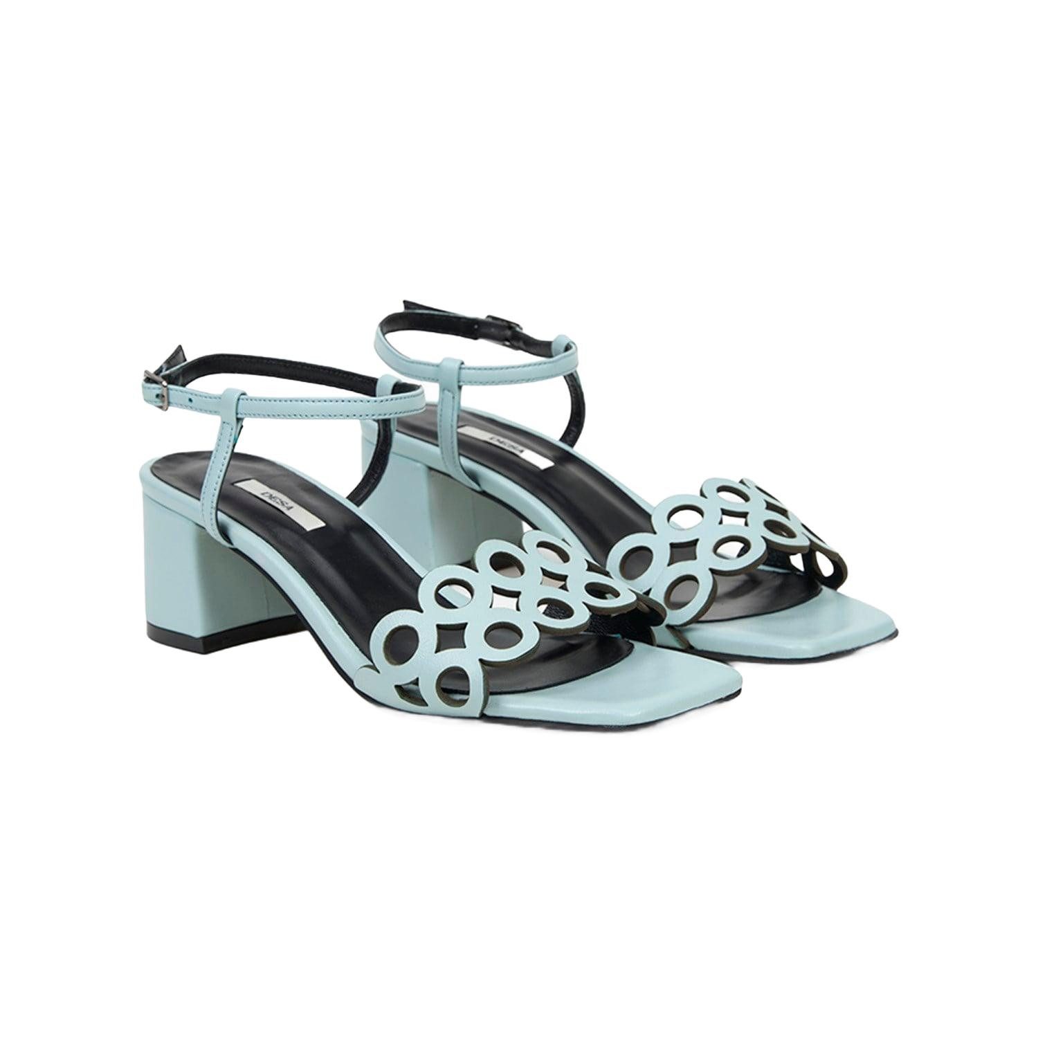 Desa DESA Damen-Sandalen aus Leder mit lasergeschnittenem Blockabsatz Sandale
