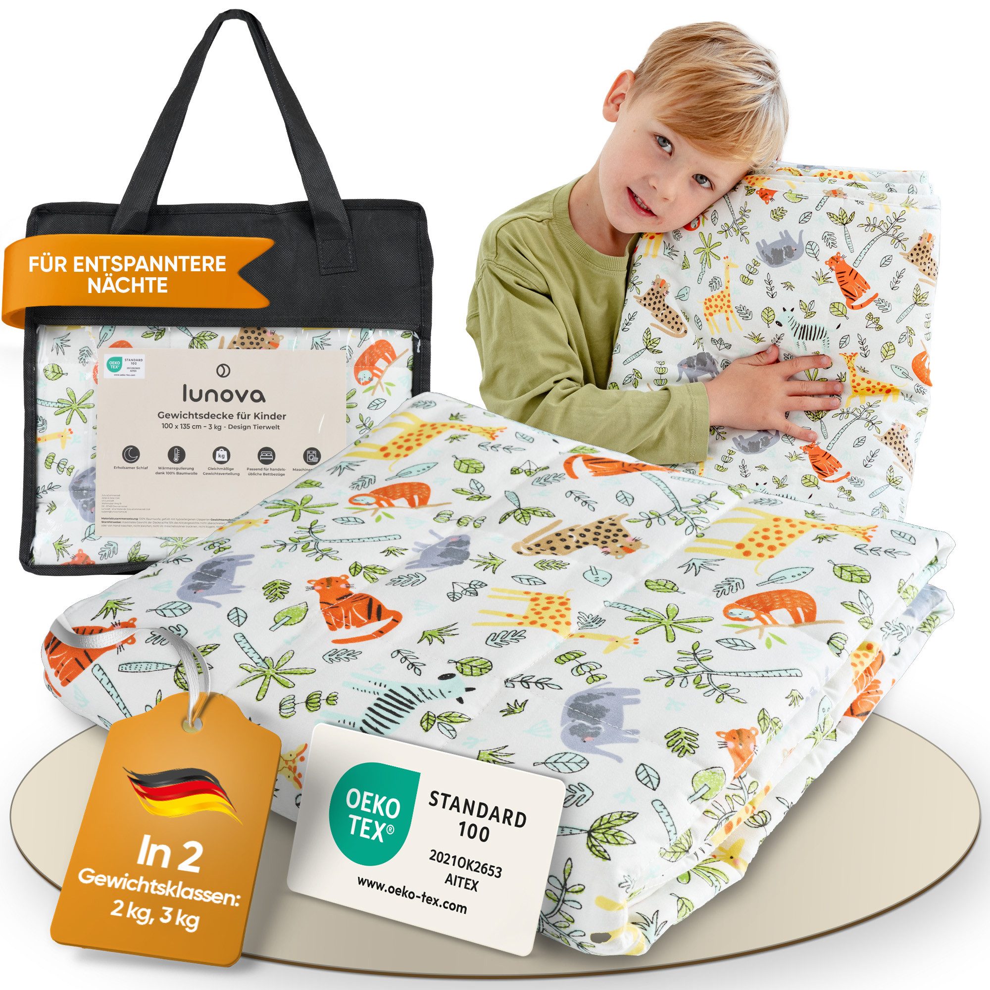 Lunova Gewichtsdecke für Kinder, Füllung: hypoallergene Glasperlen, Therapi günstig online kaufen