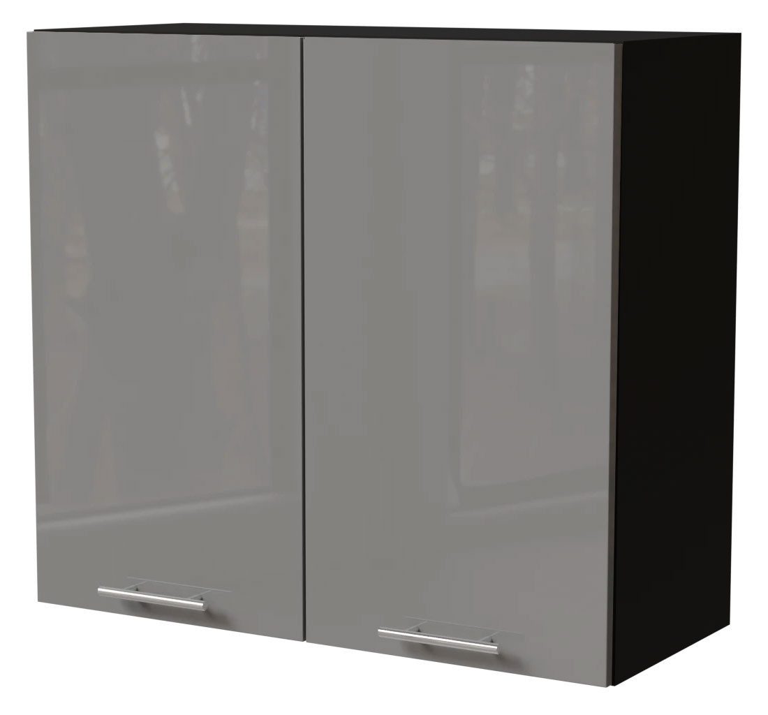 Feldmann-Wohnen Klapphängeschrank Essen (W3/80, 2-türig, 2 Einlegeböden, 1-St., Küchenhängeschrank) 80x32,5x72cm schwarz - grau Hochglanz (ES-W3/80)