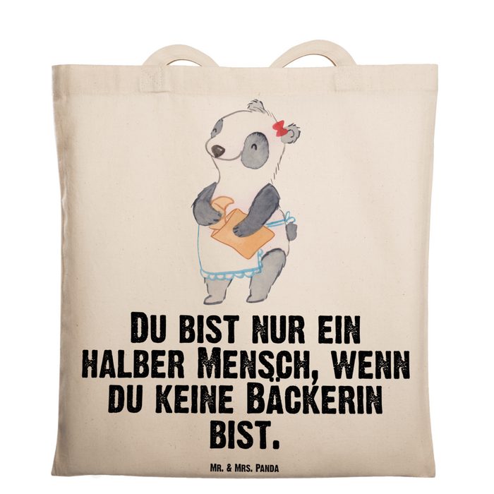 Mr. & Mrs. Panda Tragetasche Bäckerin mit Herz - Transparent - Geschenk Backstube Beutel Dankes (1-tlg)