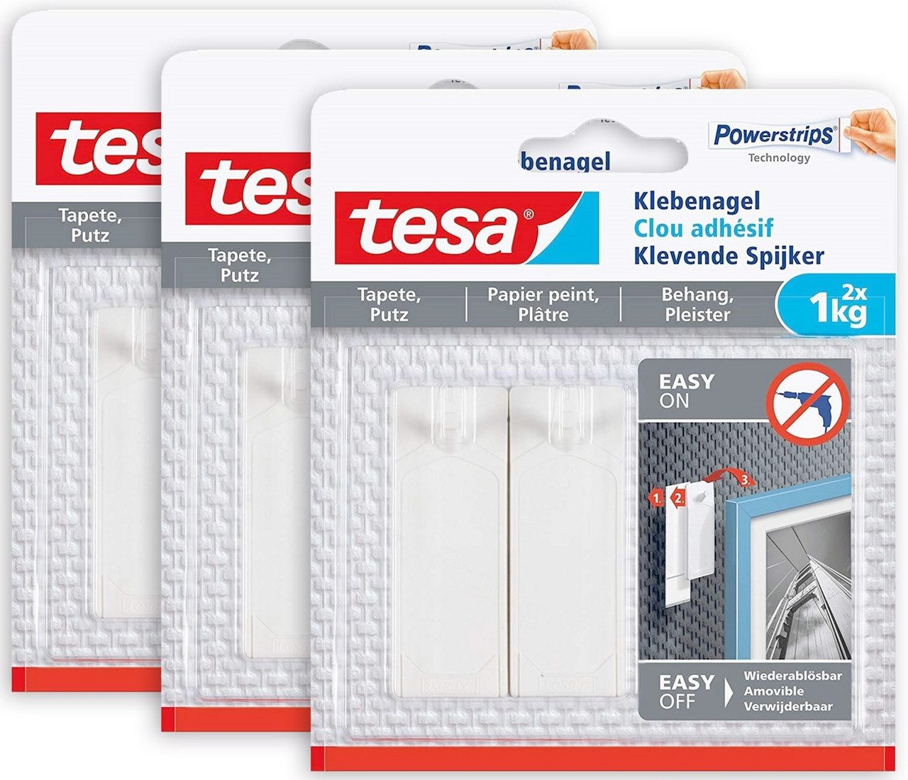 tesa Klebehaken POWERSTRIPS Klebenagel mit max. 1 kg Haltekraft für Bilder, (Spar-Set, 6-St., inkl. Powerstrips)