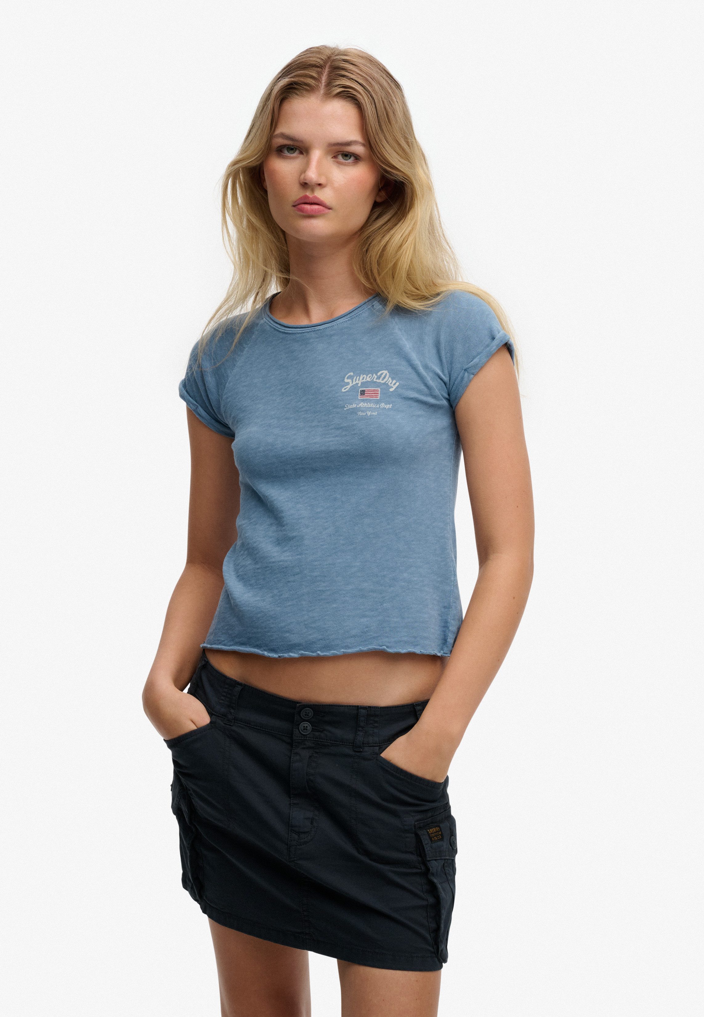 Superdry Damen Athletic Essentials Slub Grafik-t-shirt Light Blue - Größe: 36