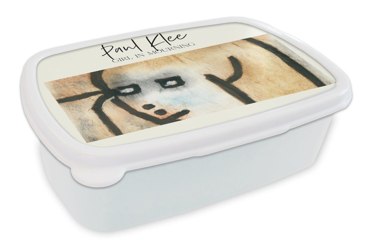 MuchoWow Lunchbox Paul Klee - Trauerndes Mädchen - Gemälde, Kunststoff, (2-tlg), Brotbox für Kinder und Erwachsene, Brotdose, für Jungs und Mädchen weiß