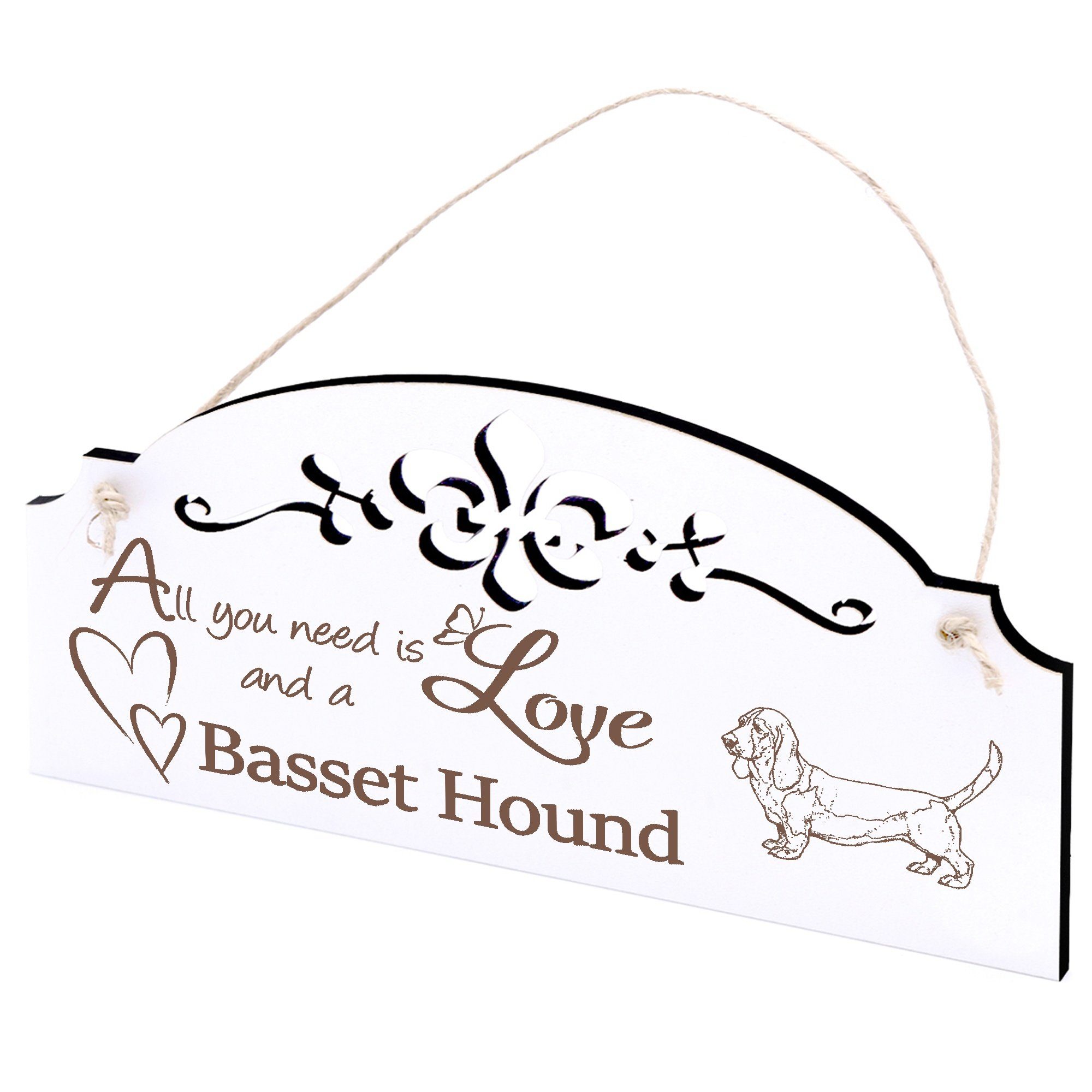 Dekolando Hängedekoration Basset Hound Deko 20x10cm All you need is Love