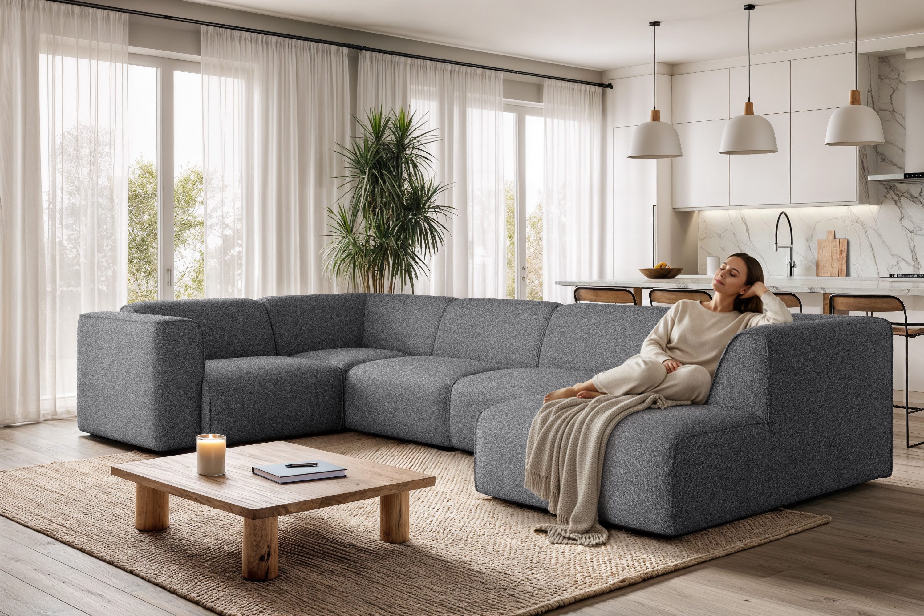 OTTO home Wohnlandschaft Merid U-Form, B: 367 cm, jederzeit durch Module erweiterbar