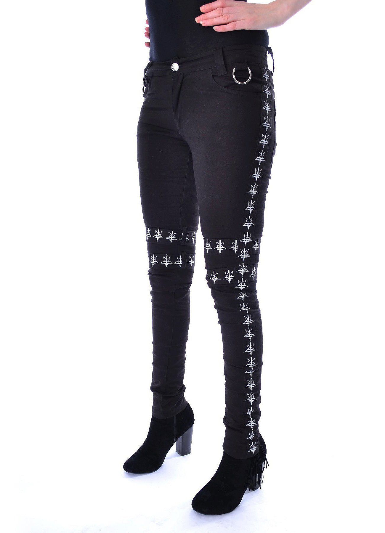 Heartless Röhrenhose Pentagram Pants Gothic Skinny Jeans Okkult Trousers