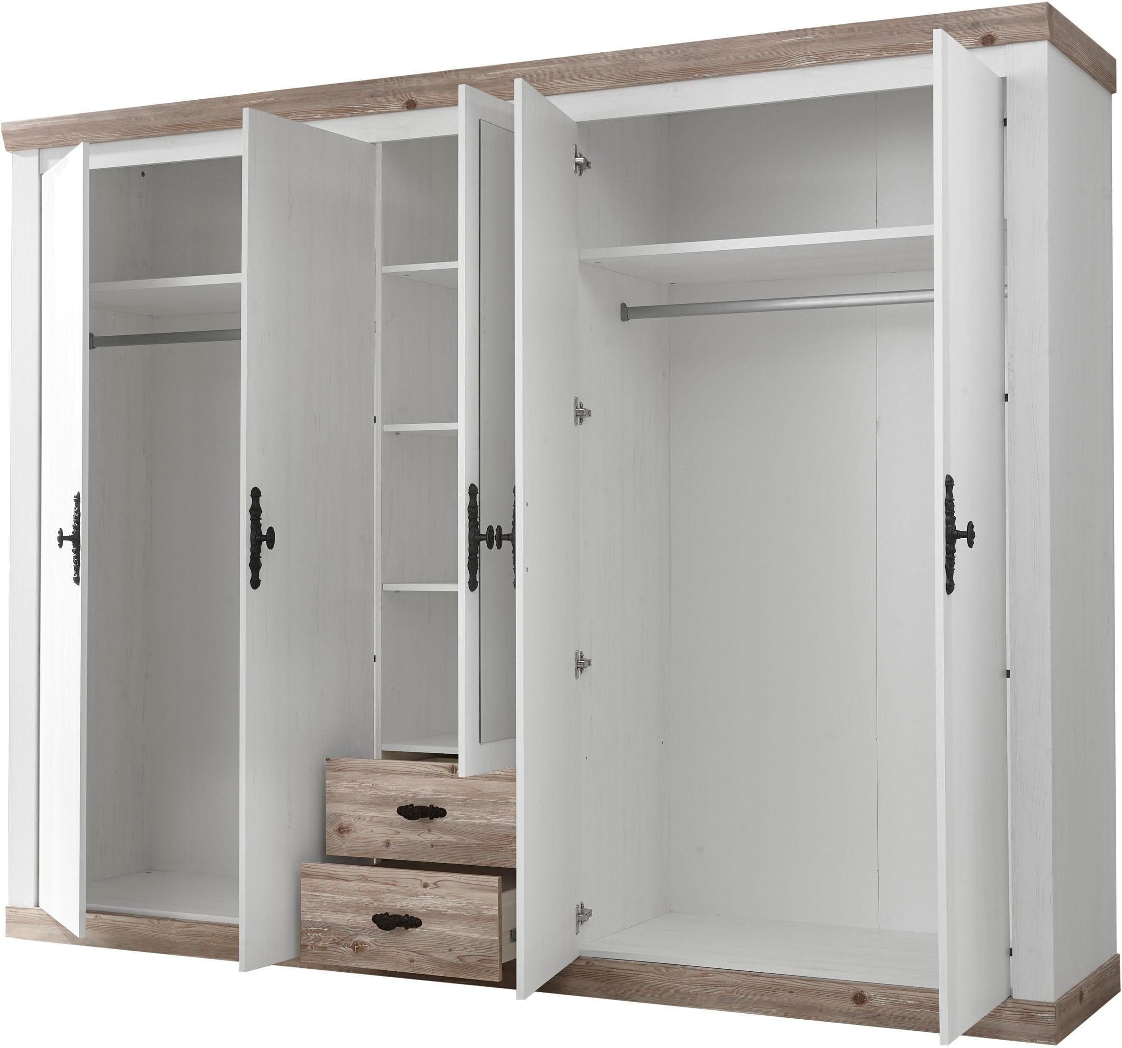 Home affaire Drehtürenschrank Florenz Landhausschrank,rustikale Metallgriffe mit feinen Verzierungen Kleiderschrank mit Spiegel Schlafzimmerschrank BESTSELLER Garderobe