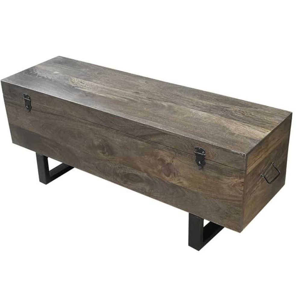 LebensWohnArt Couchtisch Industrial Couchtisch FABRICA 115cm braun Mangoholz Truhe