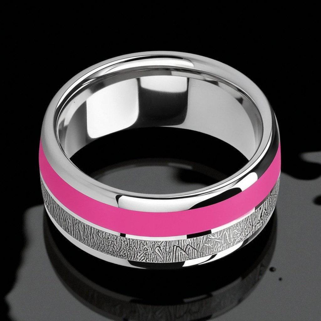 Taffstyle Fingerring Damenring Edelstahl Pink Epoxy hochglanzpoliert Verlobungsring (Moderner Ring für Damen mit pinker Oberfläche Geschenke für Frauen zum Geburtstag Muttertag Valentinstag Weihnachten), Pinke Fingerring mit edlem Glanzeffekt