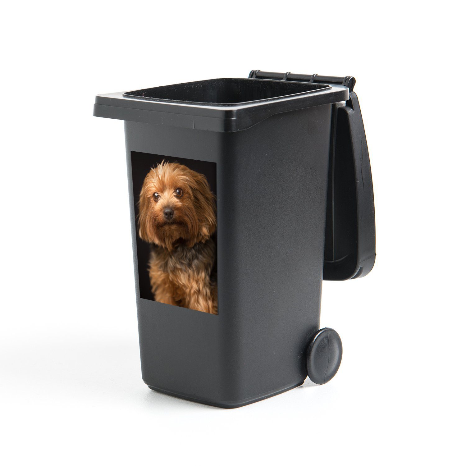 MuchoWow Wandsticker Porträt eines goldbraunen Yorkshire Terriers (1 St), Mülleimer-aufkleber, Mülltonne, Sticker, Container, Abfalbehälter